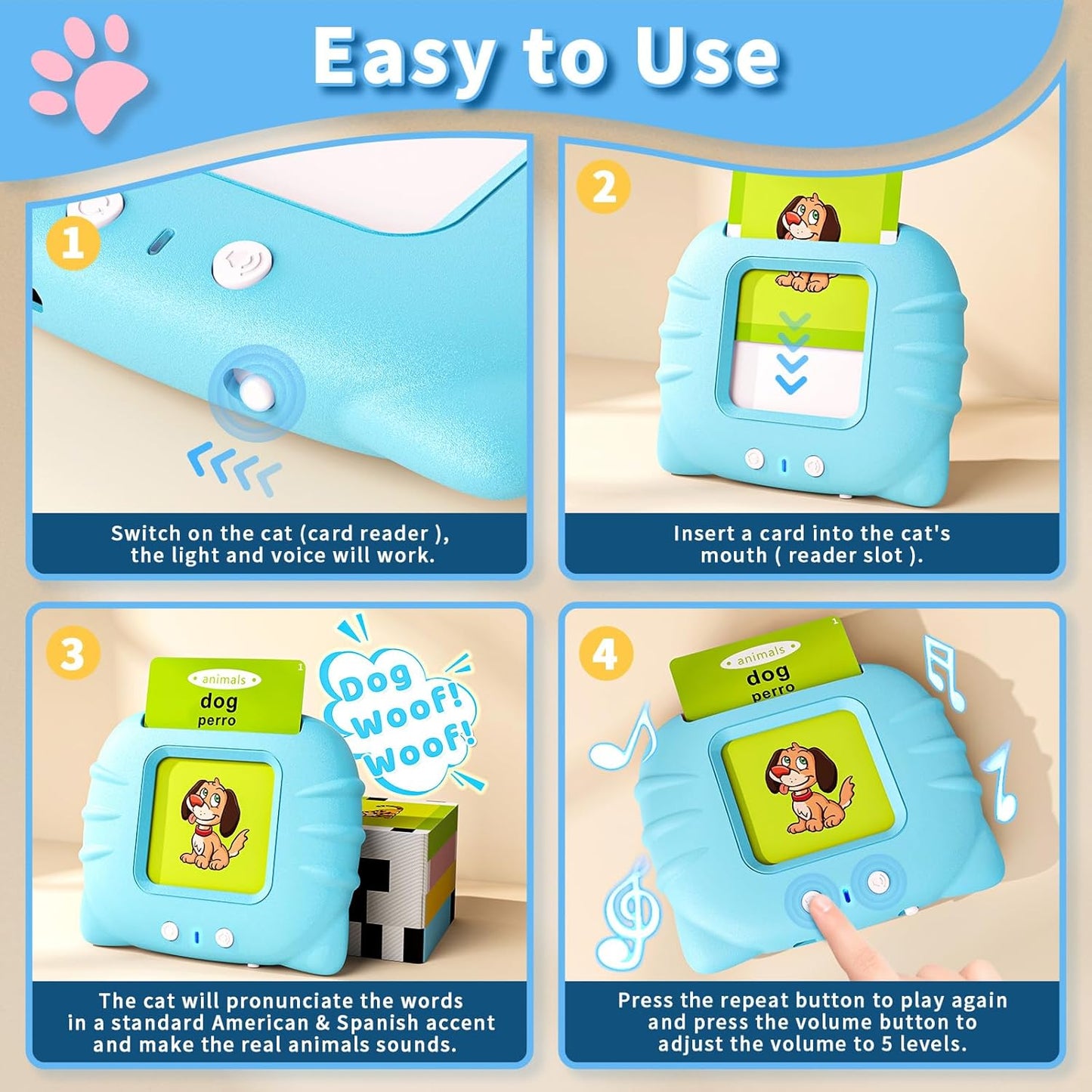 Toddler Toys Bilingual English and Spanish Talking Flash Cards for 1 2 3 4 5 6 Year Old Boys and Girls, Autism Sensory Toys for Autistic Children, Learning Educational Speech 250 Sight Words