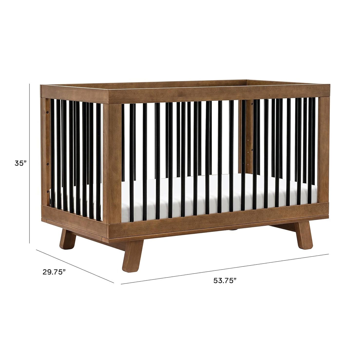 babyletto Hudson 3-in-1 Convertible Baby Crib with Toddler Bed & Daybed Conversion - Durable and Easy to Assemble - GREENGUARD Gold Certified with 4 Adjustable Mattress Heights - Natural Walnut/Black