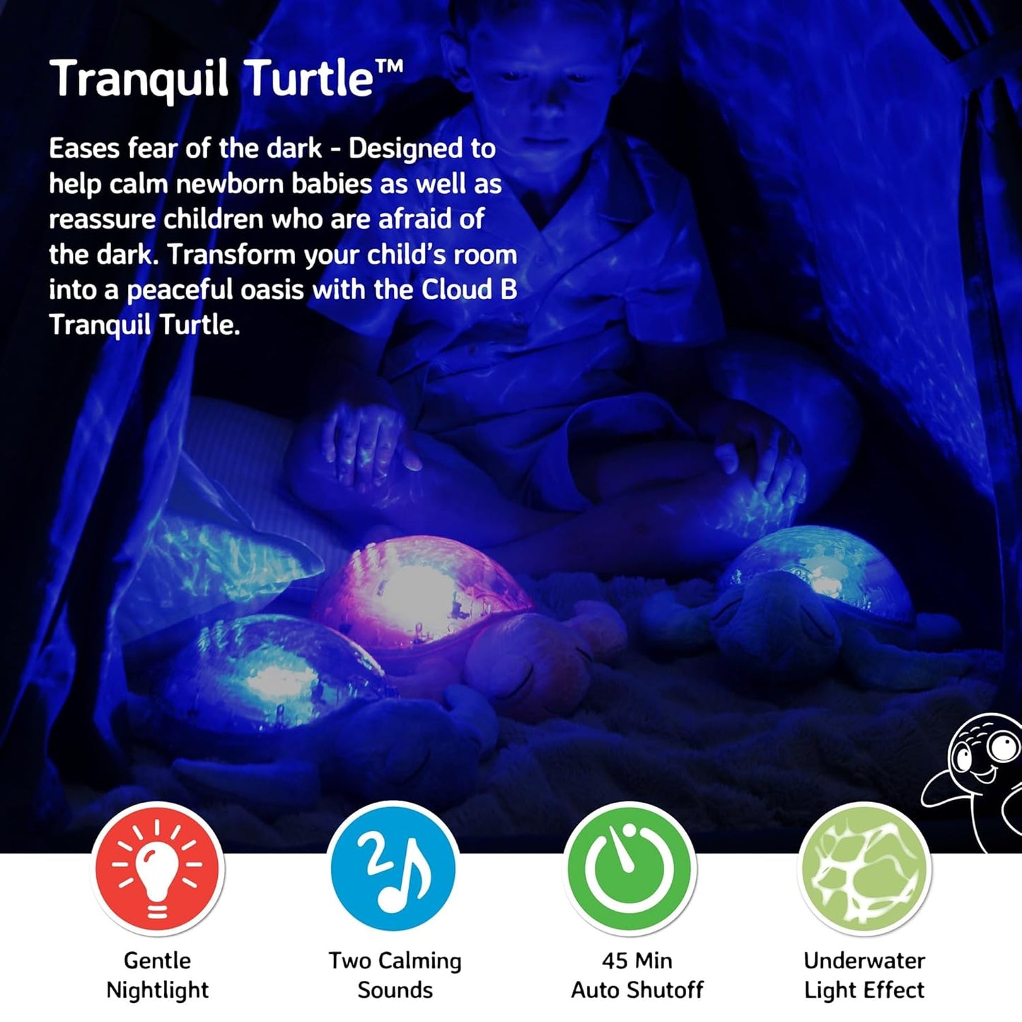 Cloud b Ocean Projector Nightlight with White Noise Soothing Sounds | Adjustable Settings and Auto-Shutoff | Tranquil Turtle - Pink