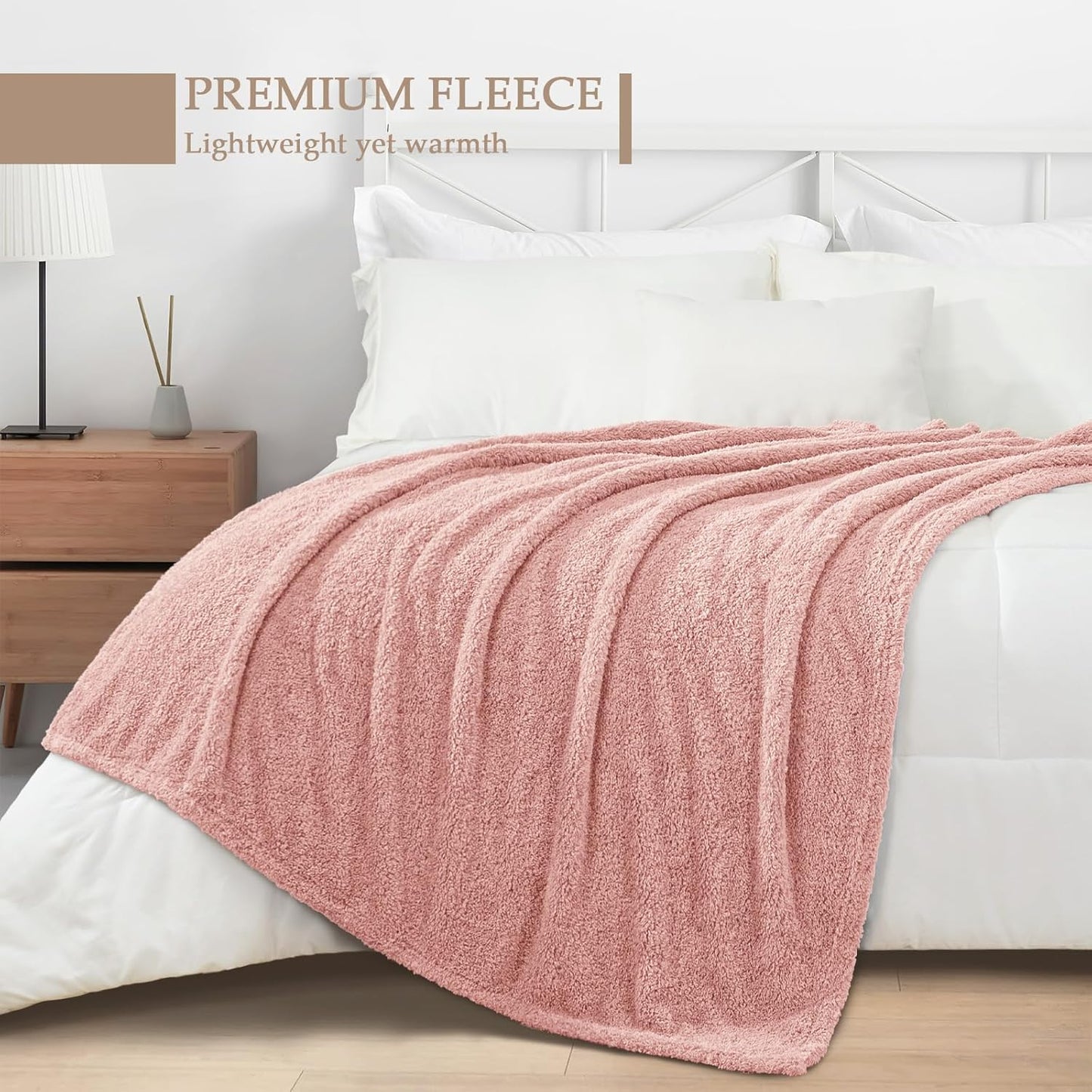 Exclusivo Mezcla Fleece Throw Blanket for Couch Sofa, Soft Warm and Fluffy Blankets for Women Men Girls Kids, Suitable for All Seasons, Dusty Pink, 50x60 Inches