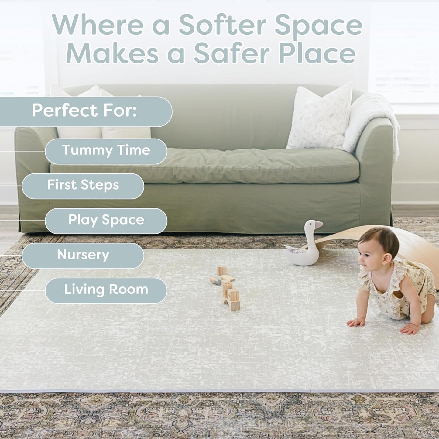 Baby Play Mats for Floor - Eden (6x6ft) - Premium EVA Foam Play Mat for Babies & Toddlers - Perfect for Tummy Time, Crawling, Playroom - Stylish & Comfortable Kids Play Mat