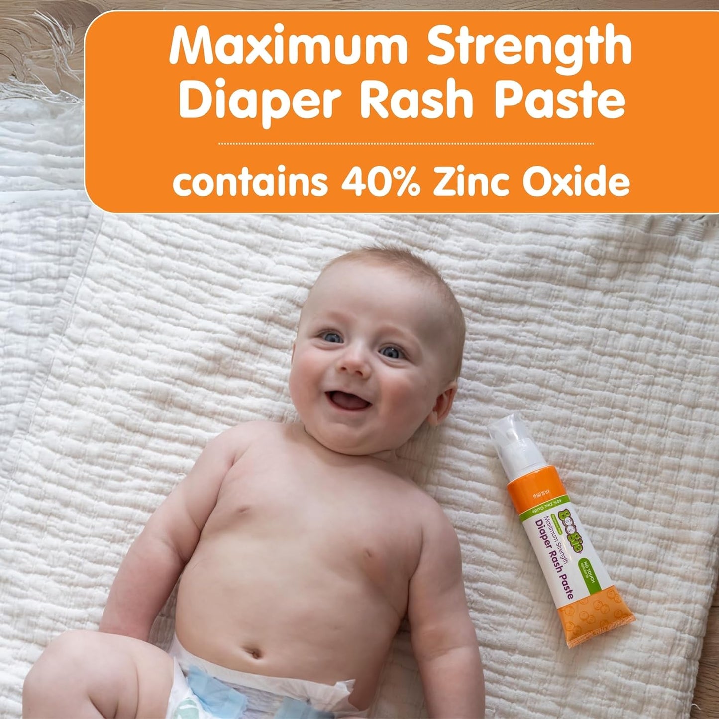 Boogie Diaper Rash Paste, Maximum Strength 40% Zinc Oxide, Mess-Free Applicator, Soothes Baby Bum, Diaper Bag Essential, 4oz