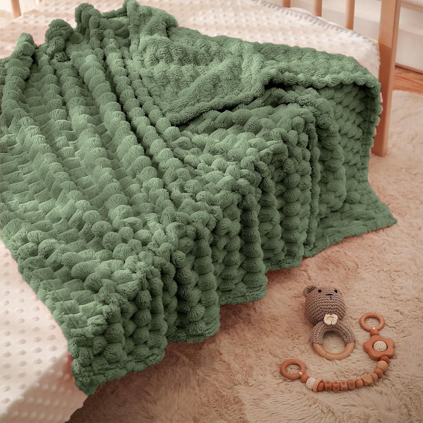 HOMRITAR Baby Blanket for Boys Girls 3D Flannel Fleece Fluffy Blankets for Baby Soft Plush Breathable Bed Blanket for All Season Toddler Infant or Newborn (30 x 40 Inch, Olive Green)