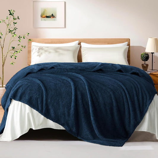 Exclusivo Mezcla Fleece Blanket for Couch, Soft and Cozy King Blankets for Women Men Girls Kids, Suitable for All Seasons, Navy Blue, 90x104 Inches