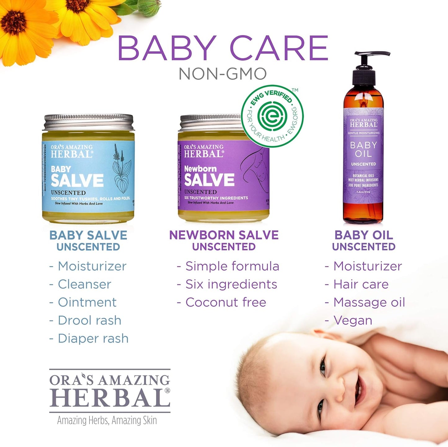 Baby Salve, Diaper Balm, Baby Ointment, Newborn Salve, Natural Baby Care with Calendula, Set of 1 and 4 oz Jars for Diaper Bag and Home