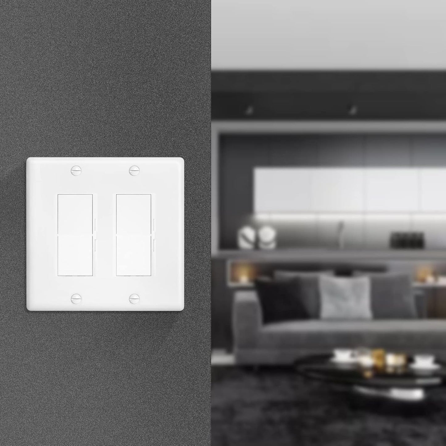 Decorator Wall Plate Double Gang Light Switch Plate Outlet Cover,Unbreakable Polycarbonate Thermoplastic, White (10-Pack, Double Decorator-White)