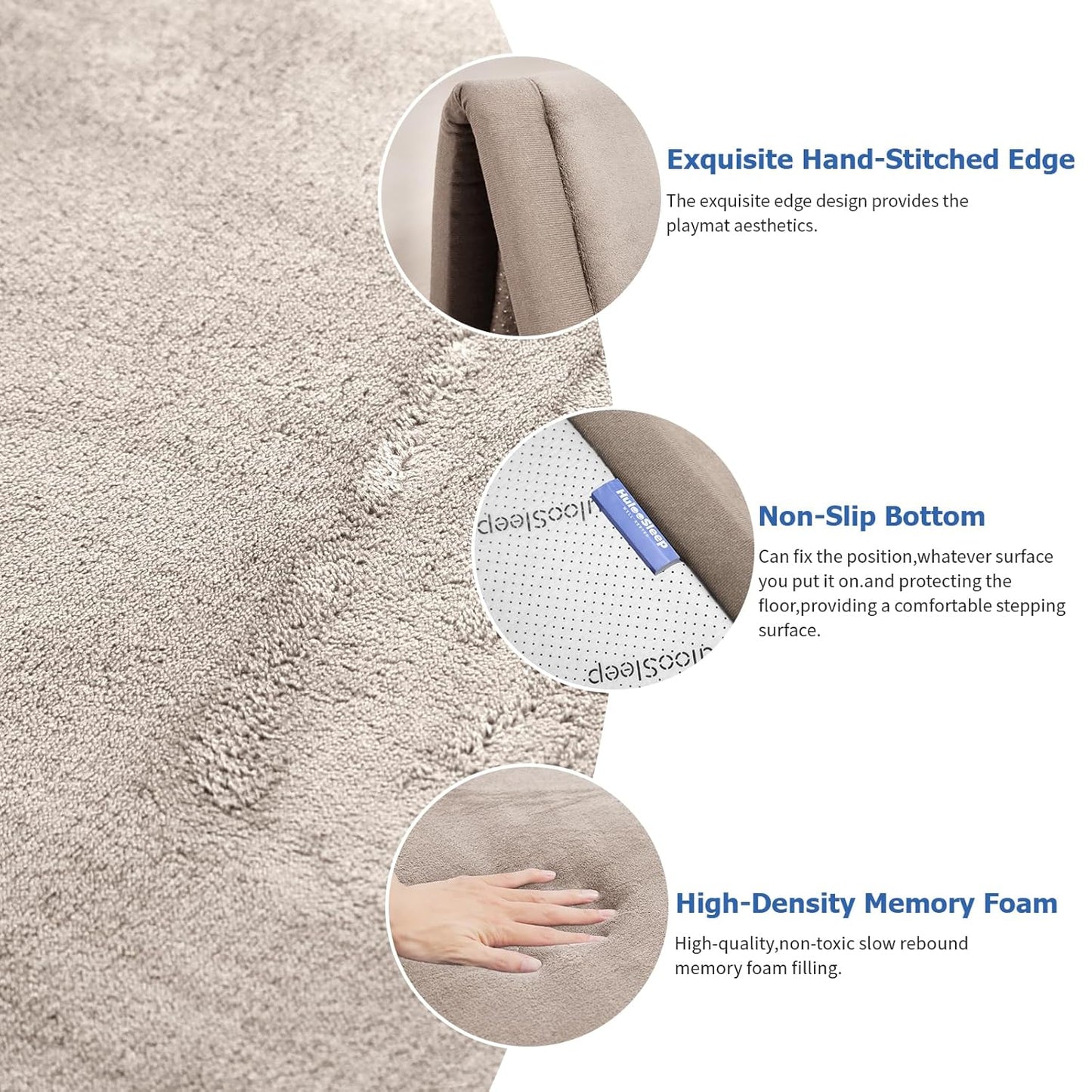 Baby Play Mat for Floor,1.3" Thick Memory Foam Tummy Time Mat,Soft Coral Velvet Nursery Rug,Extra Large Non Slip for Crawling,Toddlers,Infants,Kids,Tatami Style for Living Room(Beige)