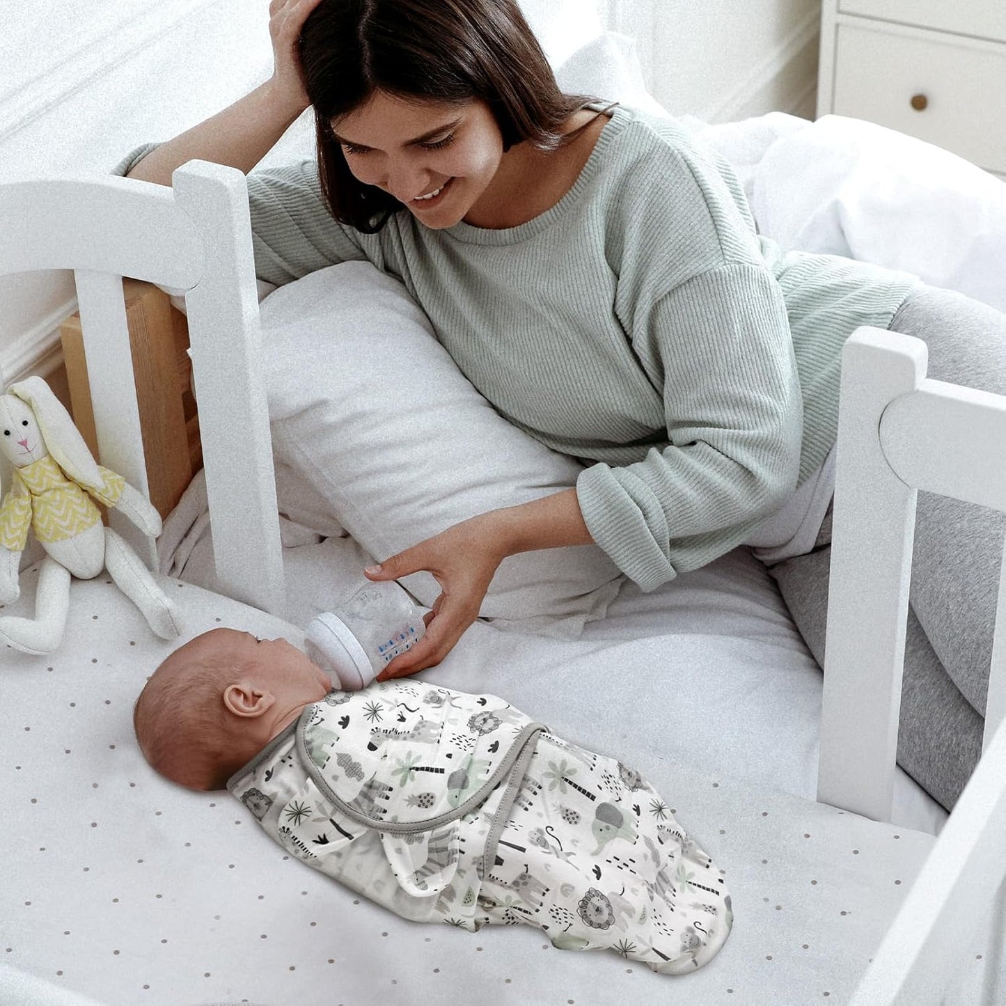 GLLQUEN BABY Organic Swaddle Sleep Sacks for Newborn - Baby Swaddles 0-3 Months, 3-Pack Newborn Swaddling Sack, Gray Stripe & Animal World, Baby Swaddle Blanket Wrap (Small/Medium)