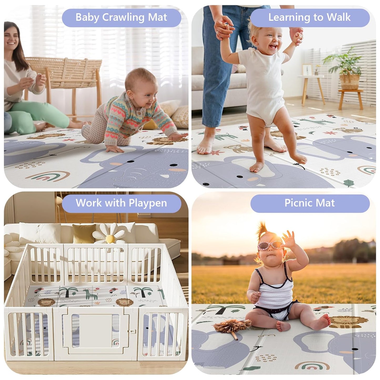 79x71 Foldable Baby Play Mat for Floor, Extra Large Non-Toxic Tummy Time and Crawling Playmat, Thick Foam Play Mat for Baby, Reversible Portable Babies Floor Mats for Infant, Toddler