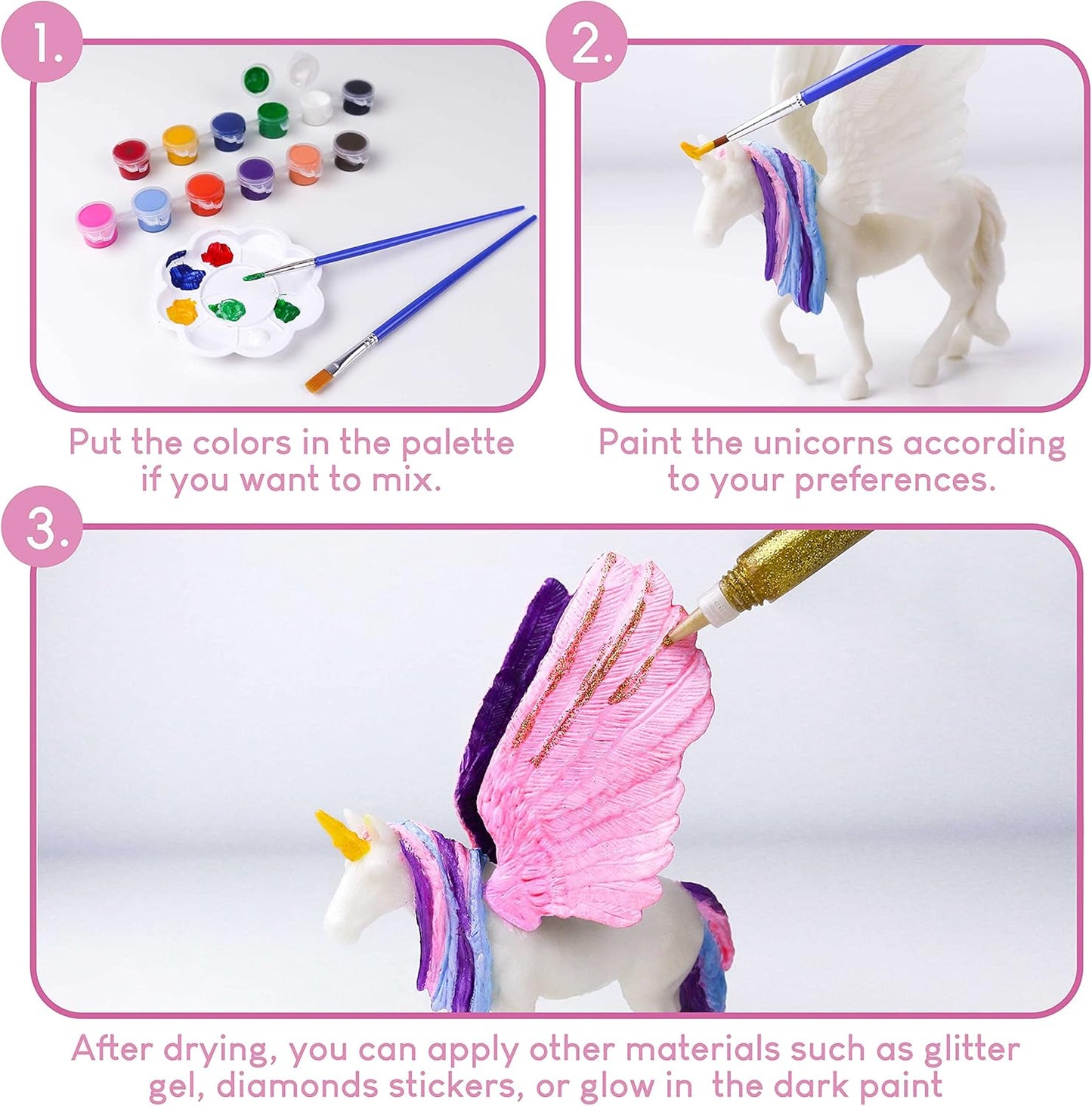 BONNYCO Unicorns Gifts for Girls Painting Kit with 18 Figurines Painting for Kids with Glow in The Dark | Girl Toys 3 4 5 6 7 8 9 10 Years Crafts Kids Gifts Birthday Christmas | Unicorn Toys Niñas