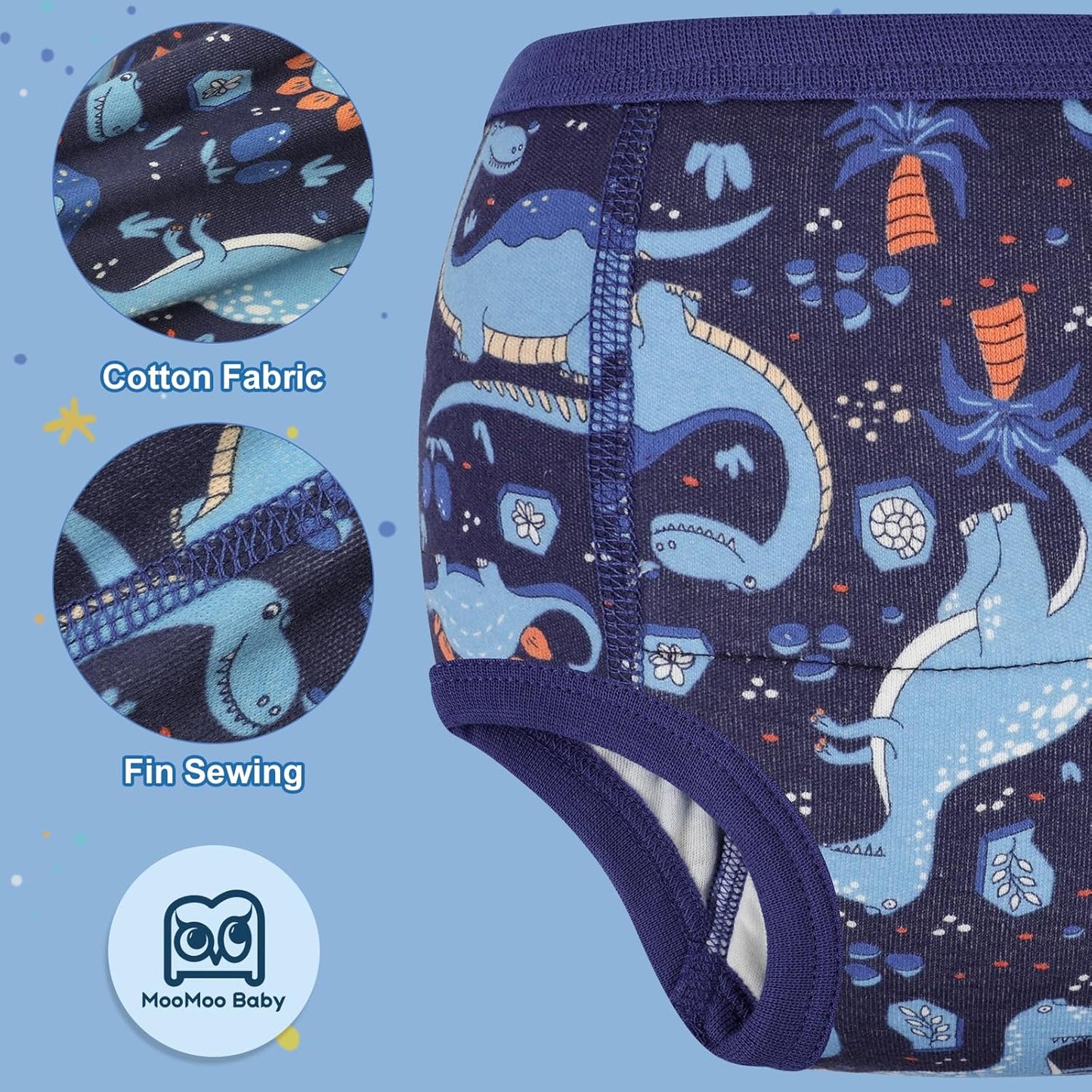 MooMoo Baby Absorbent Potty Training Pants 8 Packs Cotton Training Underwear for Boys 3T