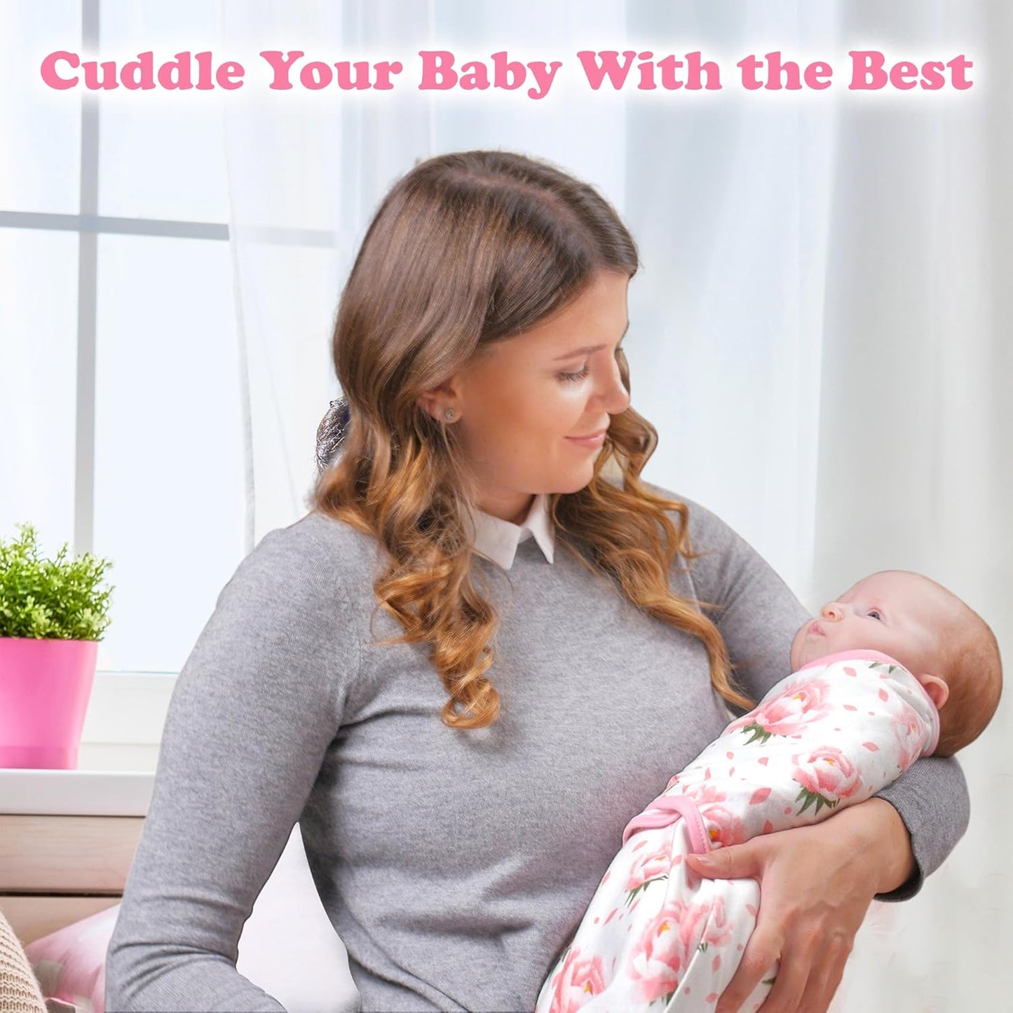 Bublo Baby Swaddles for Newborns – 3-Pack Infant Swaddles 3-6 Months – Adjustable Swaddle Sleep Sack – Soft Organic Cotton Baby Wrap for Safe & Cozy Sleep (Hearts-Flowers)
