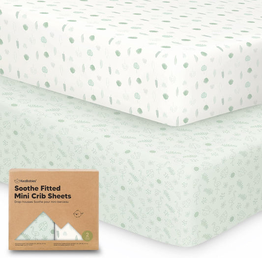 2-Pack Mini Crib Sheets Fitted - 38x26 Pack N Play Sheets for Pack and Play Mattress, Organic Cotton, Soft & Breathable Playard Bedding, Neutral Mini Toddler Bed Cover for Boys, Girls (Tropic Oasis)