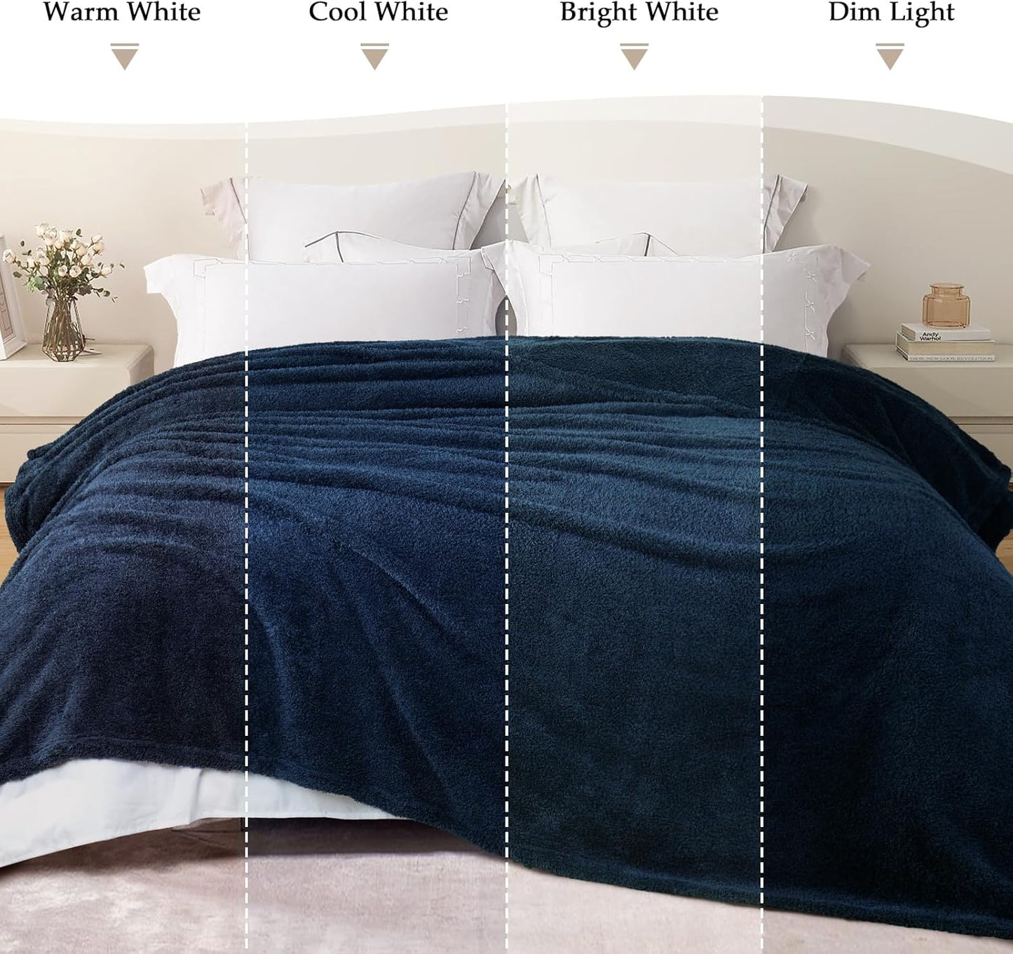 Exclusivo Mezcla Fleece Blanket for Couch, Soft and Cozy Queen Blankets for Women Men Girls Kids, Suitable for All Seasons, Navy Blue, 90x90 Inches