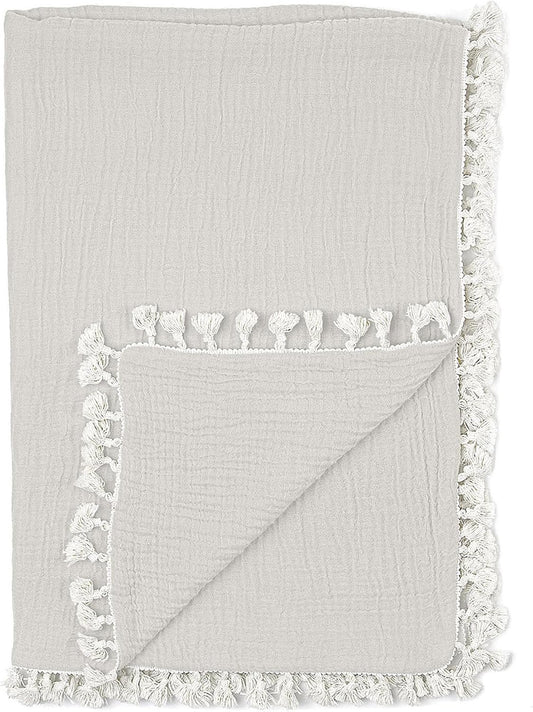 Crane Baby Muslin Swaddle Blanket, Soft Cotton Lightweight Nursery and Stroller Blanket for Baby Boys & Girls, Moonstone, 30" x 40"