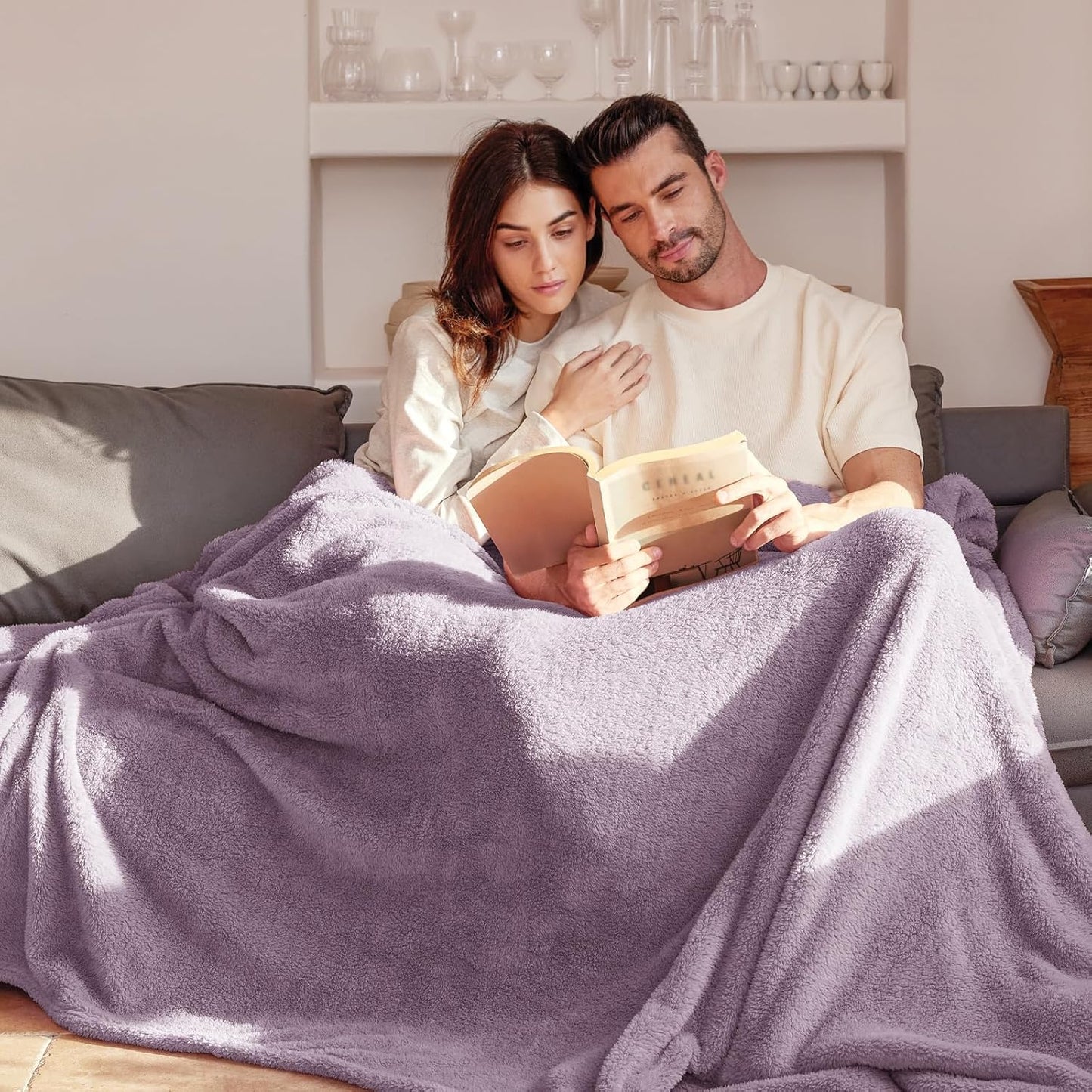 Exclusivo Mezcla King Size Flannel Fleece Blanket, Super Soft Velvet Plush Bed Blanket, Fuzzy Cozy and Warm for All Seasons, 90x104 Inches, Grayish Purple
