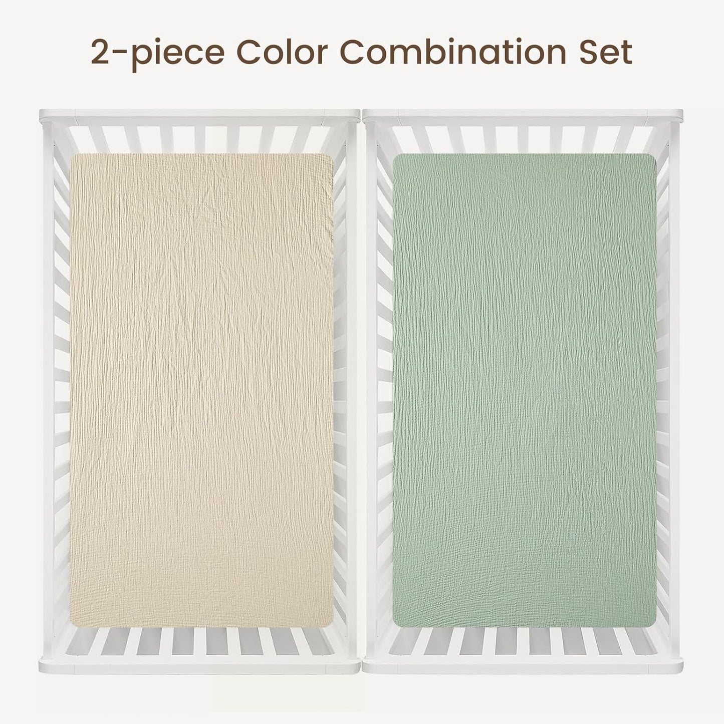 david's kids Muslin Crib Sheets for Boys Girls, 2 Pack 100% Cotton Soft Breathable Fitted Baby Sheet Set, 28x52 Inch Fits Standard Crib and Toddler Mattresses, Oat Milk & Sage Green