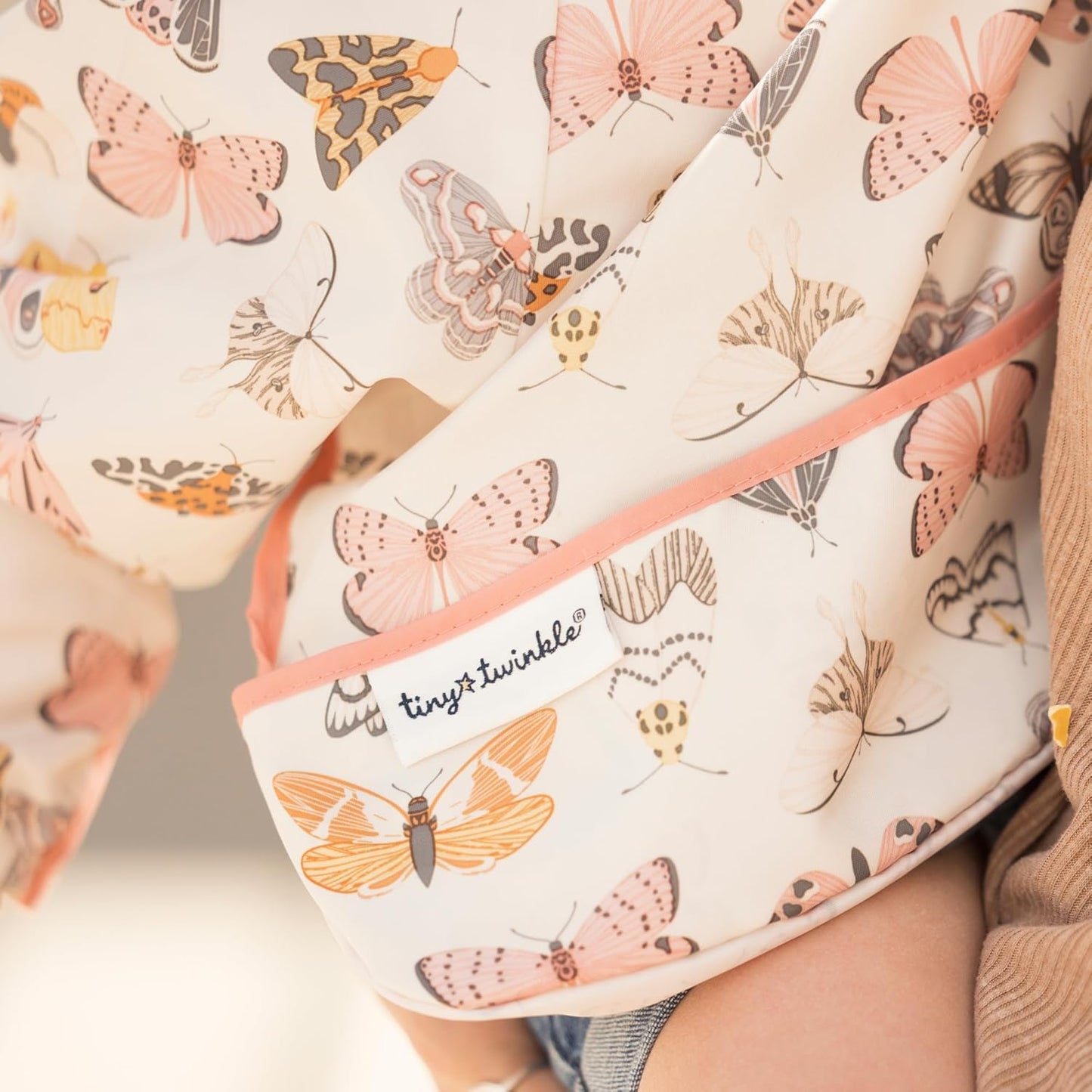 Tiny Twinkle Mess Proof Baby Bib,Waterproof Smock Baby Bib for Eating,Machine Washable Long Sleeve Bib,Baby Led Weaning,Toddler Bib,BLW Supplies(Flutter, Large 2-4 Years)