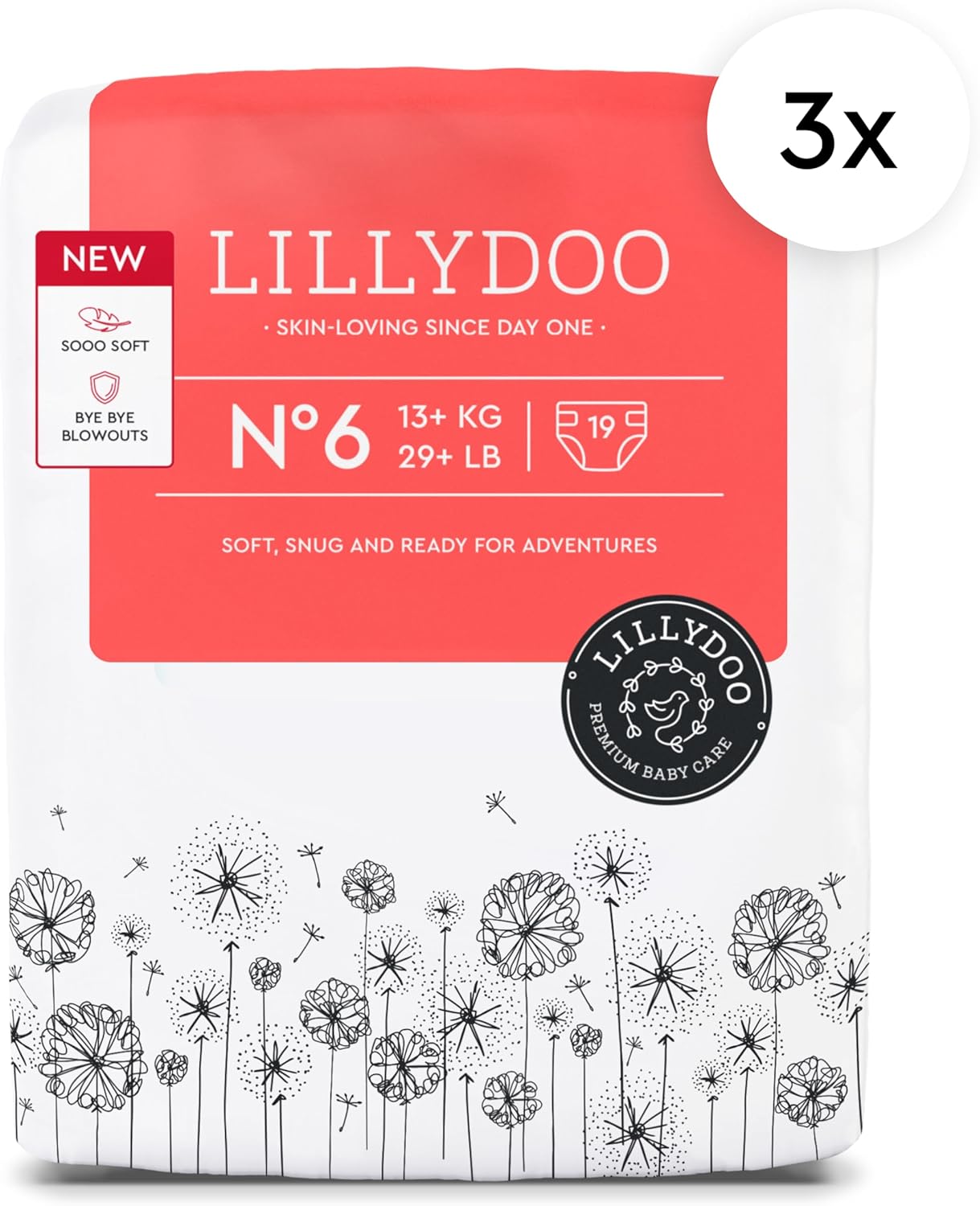 Baby Diapers - Size 6 (29+ lbs), Half-Monthly Supply (57 Count), Leak Protection, Skin-Friendly, Ultrasoft, Perfume- & Chlorine-Free, Hypoallergenic, Dermatologist Tested, Oeko-TEX®