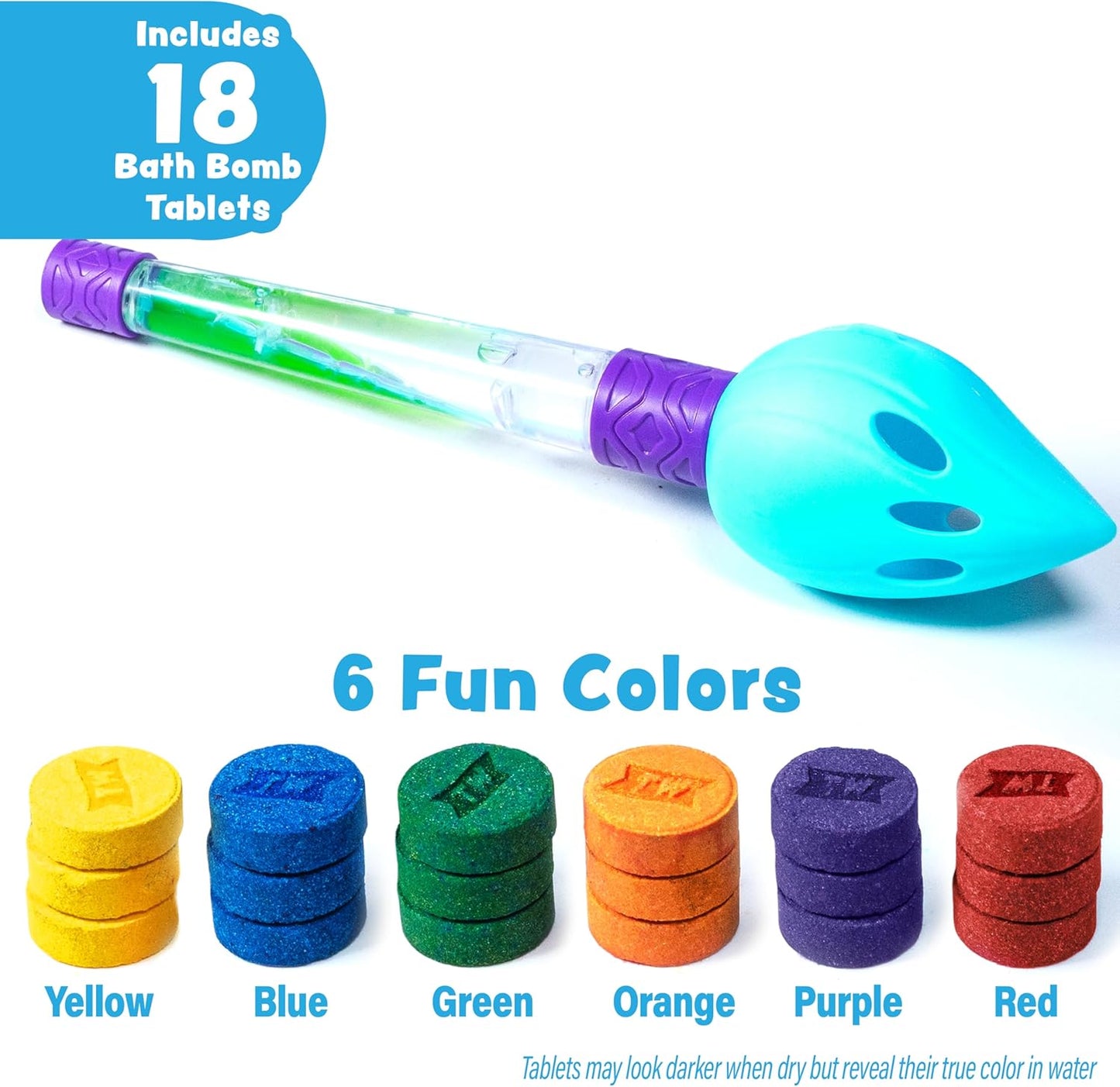 Tub Works® Bath Color Brush™ Kids Bath Bomb Set | Nontoxic & Fragrance-Free | Use Brush to Paint Water with Vibrant, Fizzing Colors | Fun BathBombs for Kids Bath | Creative Bathtub Toys for Toddlers