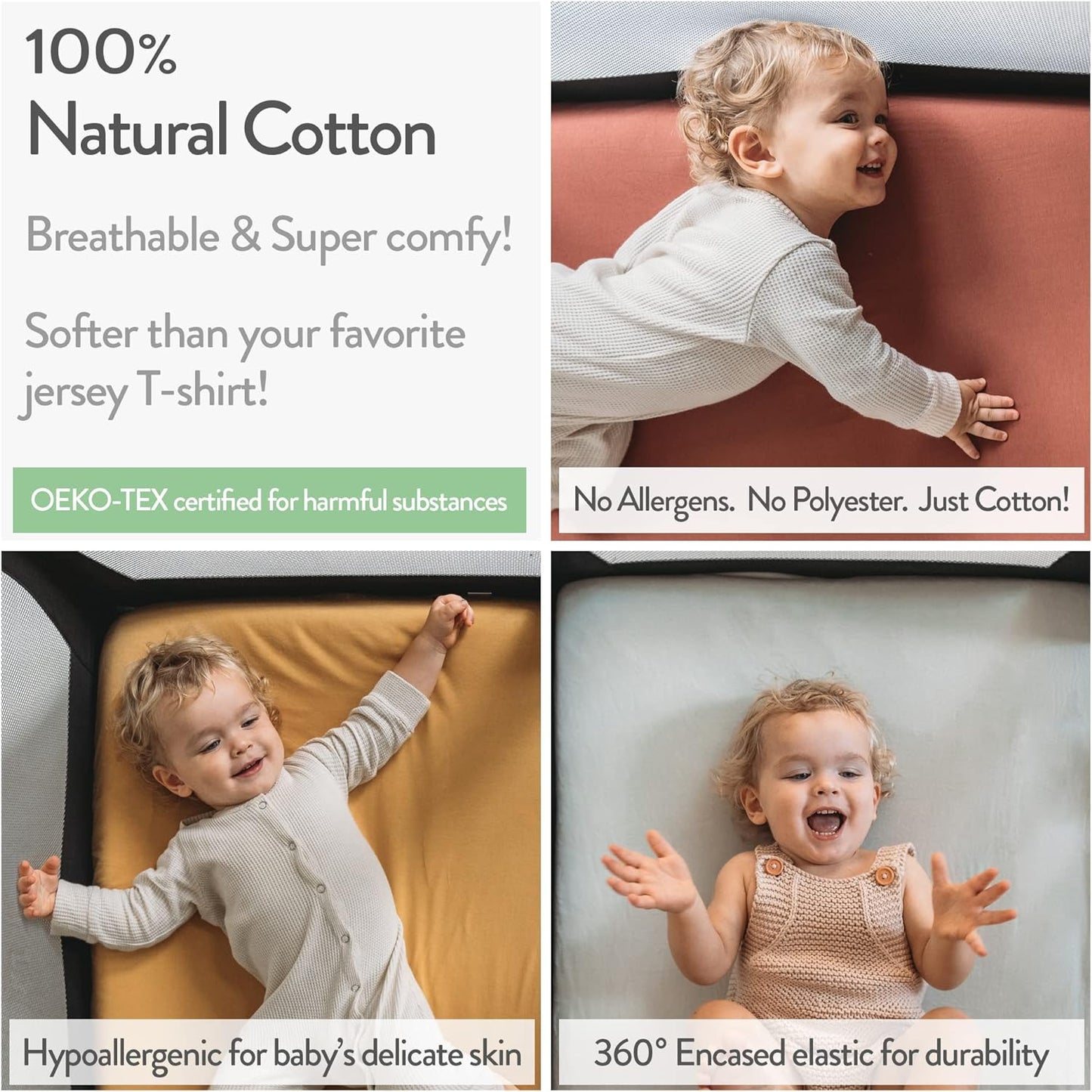 Joey + Joan Fitted Crib Sheets 28 x 52 – Compatible with Standard Crib Mattress and Toddler Bed – 100% Jersey Cotton – Cream + Brown – 2 Pack