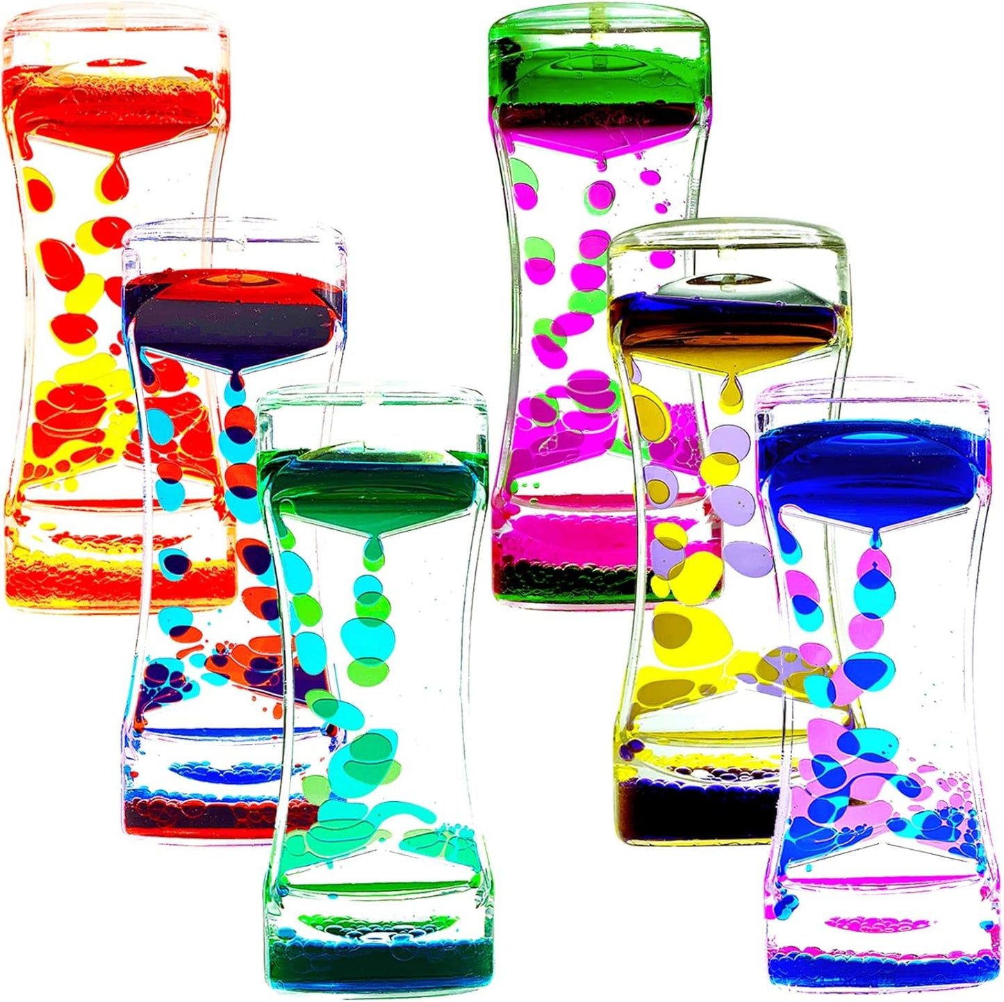 Liquid Motion Bubbler Timer Pack of 6 Great Desktop Colorful Hourglass Liquid Bubbler Sensory Anxiety Toys Autism ADHD Fidget Toys Activity Calm Relaxing Toys