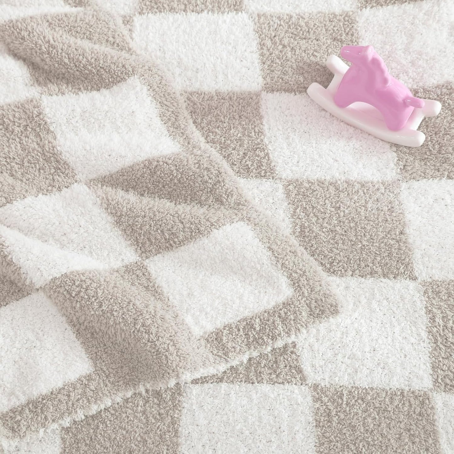 WRENSONGE Checkered Throw Blanket, Taupe Soft Cozy Fluffy Warm Hand Made Throw Blankets for Couch, Sofa, Chair, Bed, Camping, Picnic, Travel Lightweight Bed Blanket - 30"*40"