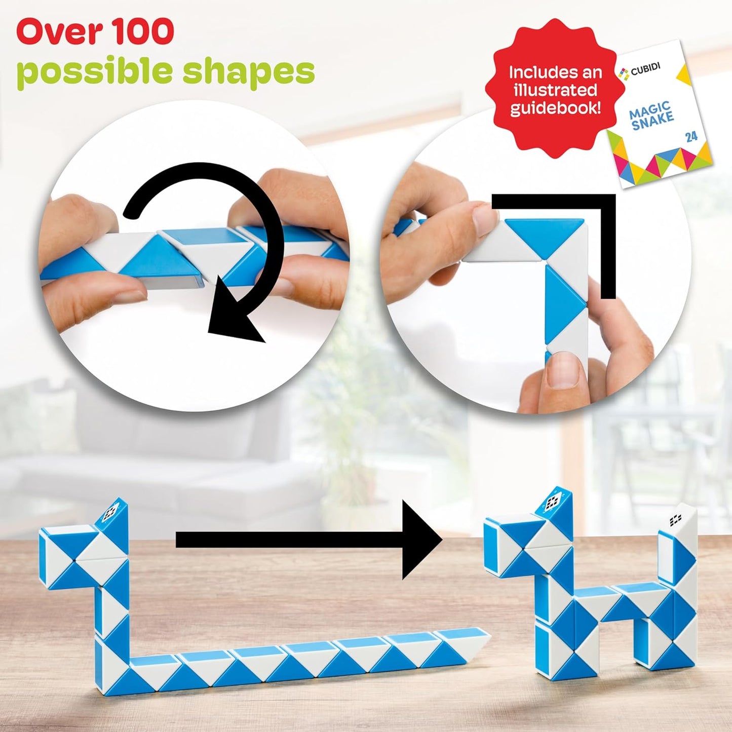 CUBIDI® Magic Snake Cube | Fidget Snake Toy for Kids | Travel Toys for Kids Ages 4-8 | Great Gift for Boys and Girls Birthday, Christmas, Stocking Stuffers - 24 Blocks | 0.9 x 0.7 inch | Orange