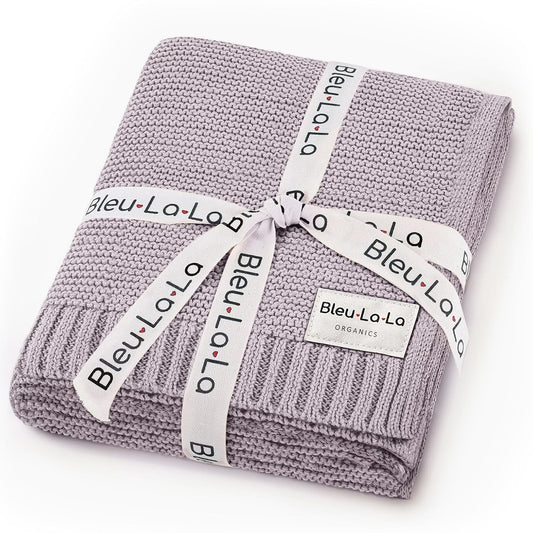 Signature Knit Organic Swaddle Blanket for Girls - 100% Soft Luxury Cotton Knit Receving Swaddler - Warm Cozy Crib Swaddling Blanket for Newborns Infants & Toddler (0-2Yrs - Dreamy Lilac)