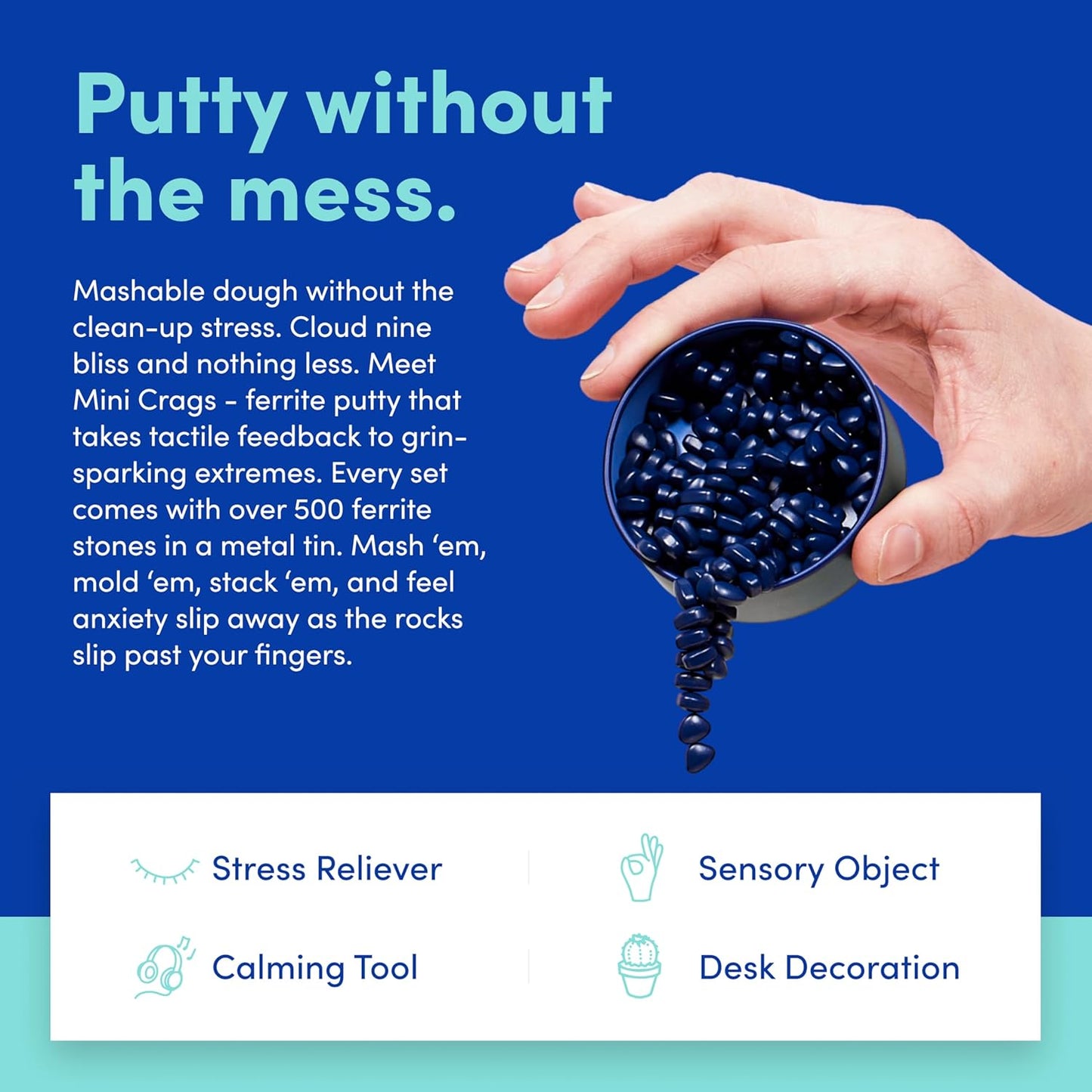 Speks Crags Ferrite Putty, Over 150 Ferrite Stones in a Metal Tin, Seriously Satisfying Fidget Toys for Adults and Desk Toys for Office, Matte Indigo, Small