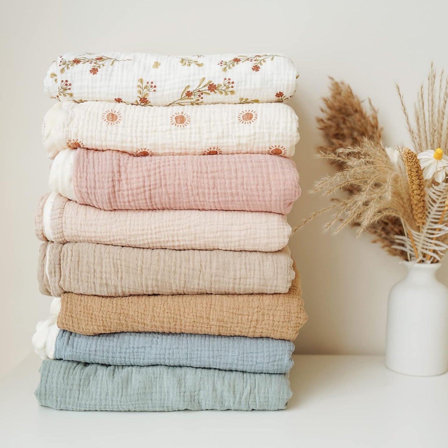 Konssy Baby Blankets for Unisex Boys Girls, Super Soft Nursery Minky Blankets with Muslin Cotton Front and Dotted Fleece Backing, Printed Bed Throws Newborn