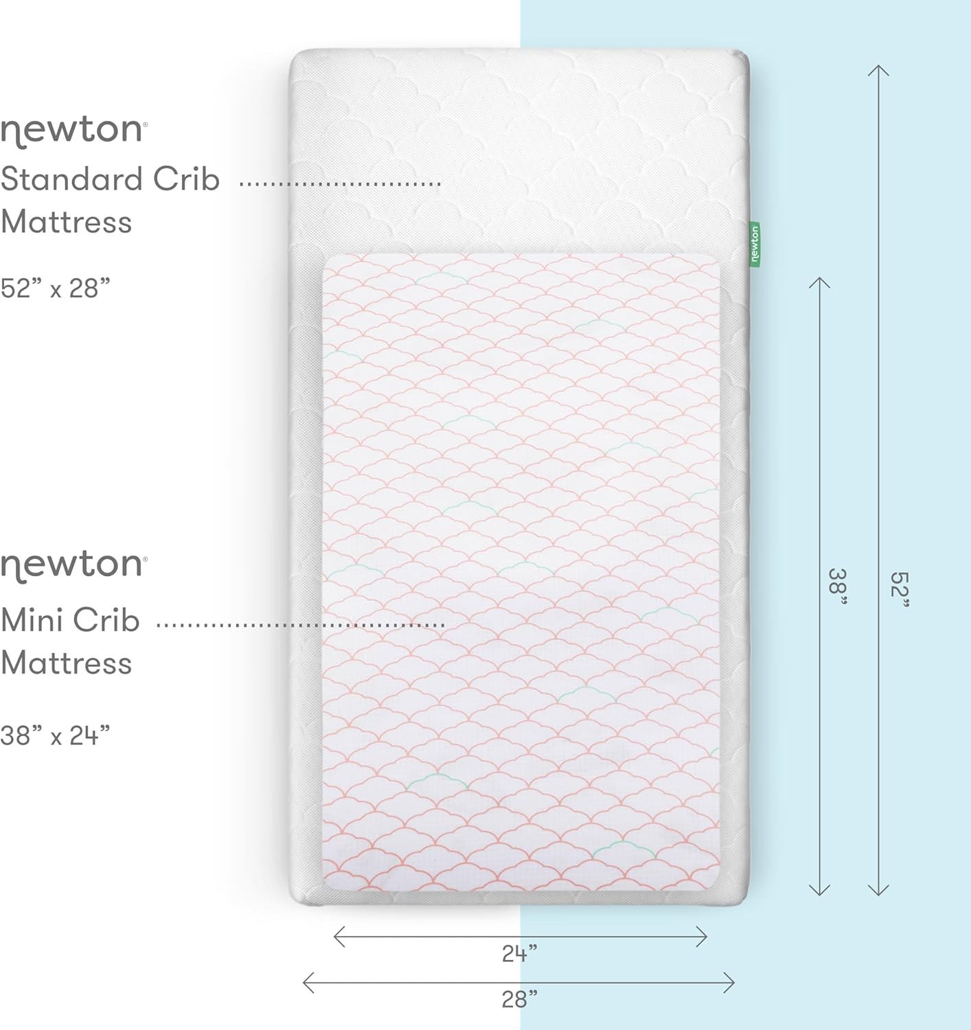 Newton Baby Mini Crib Fitted Sheets (2-Pack) | Organic Muslin Cotton, Ultra Breathable & Soft Baby Sheets, Washable Baby Mattress Sheets, Fits Any Mini Sized Crib 24" x 38", Dreamweaver Coral + White