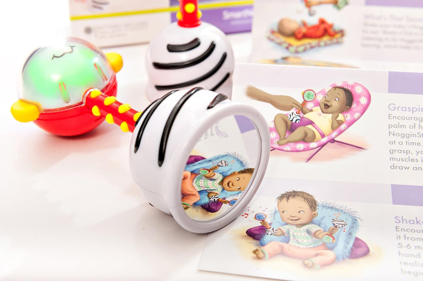 NogginStik Light-up Developmental Rattle - Color Changing, Textured for Grasping, Mirror & Rattle Sound - Sensory Toy for Babies, Ages 0-12 Months