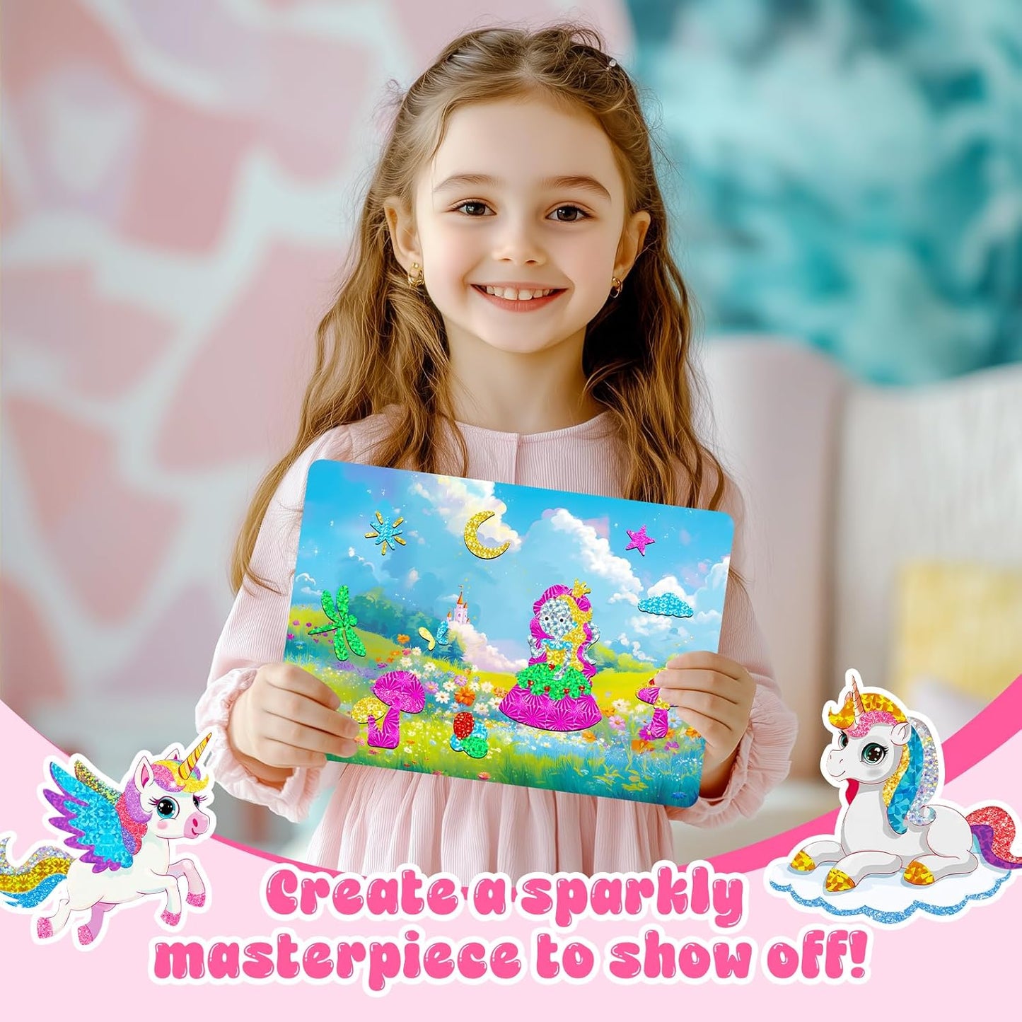 homicozy Art & Craft Activity for Kids-Foil Fun Unicorn & Princesses,No Mess Art Crafts for Girls,DIY Foil Foam Stickers,Creative Activity Kits,Kids Travel Toys,Gifts for Girls & Boys Ages 4-10