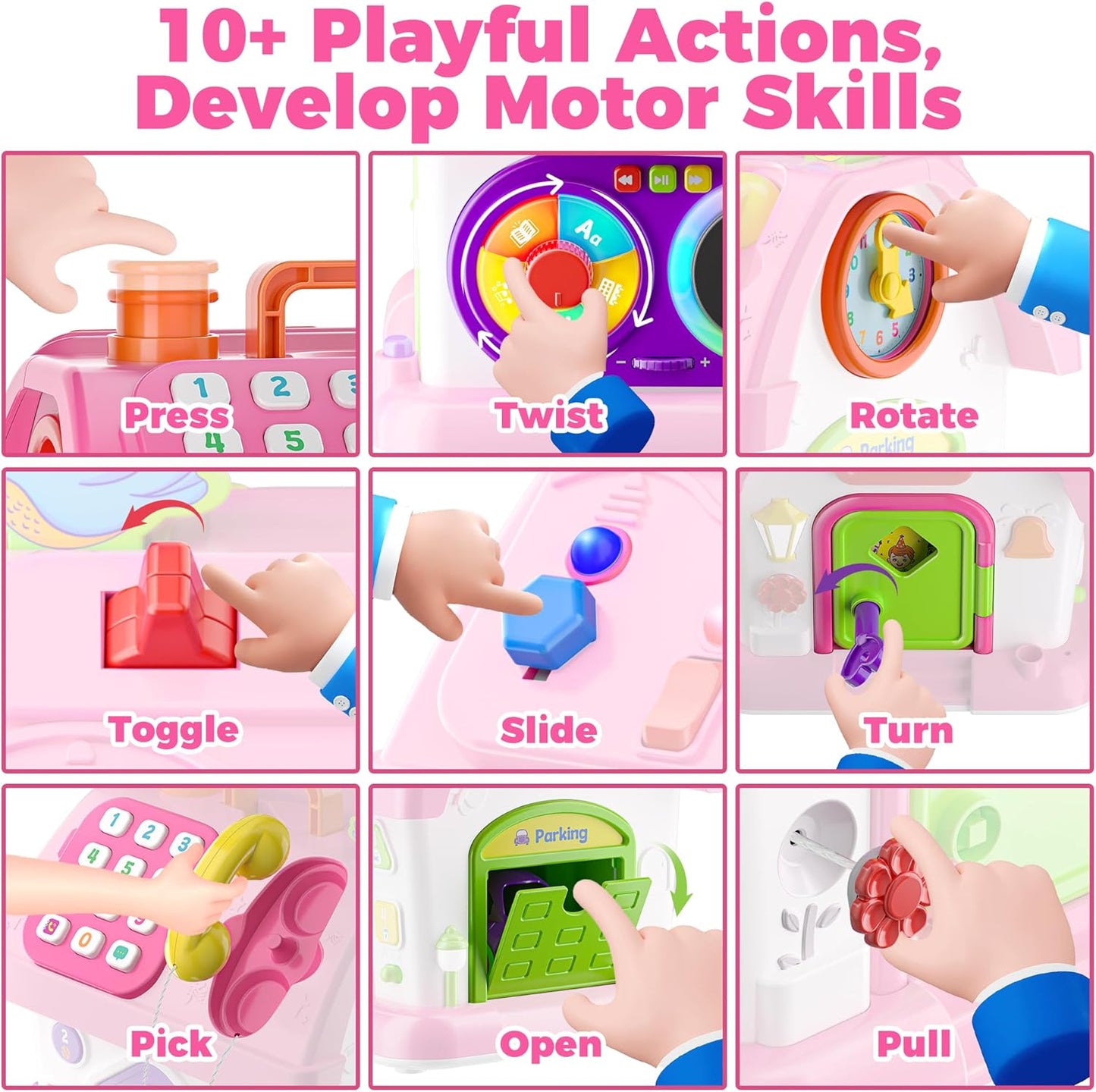 Montessori Toy for 1 Year Old Girl Gifts, Musical Bilingual Educational Toddler Toy Age 1-2 Yr 12-18 Month, First Birthday Gift for 1 Year Old Girl (Pink)