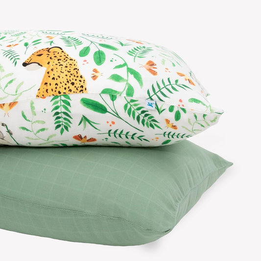 Little Unicorn Standard Pillowcase 2 Pack | Super Soft & Breathable Muslin Fabric | Snug Envelope Closure (Mighty Jungle)