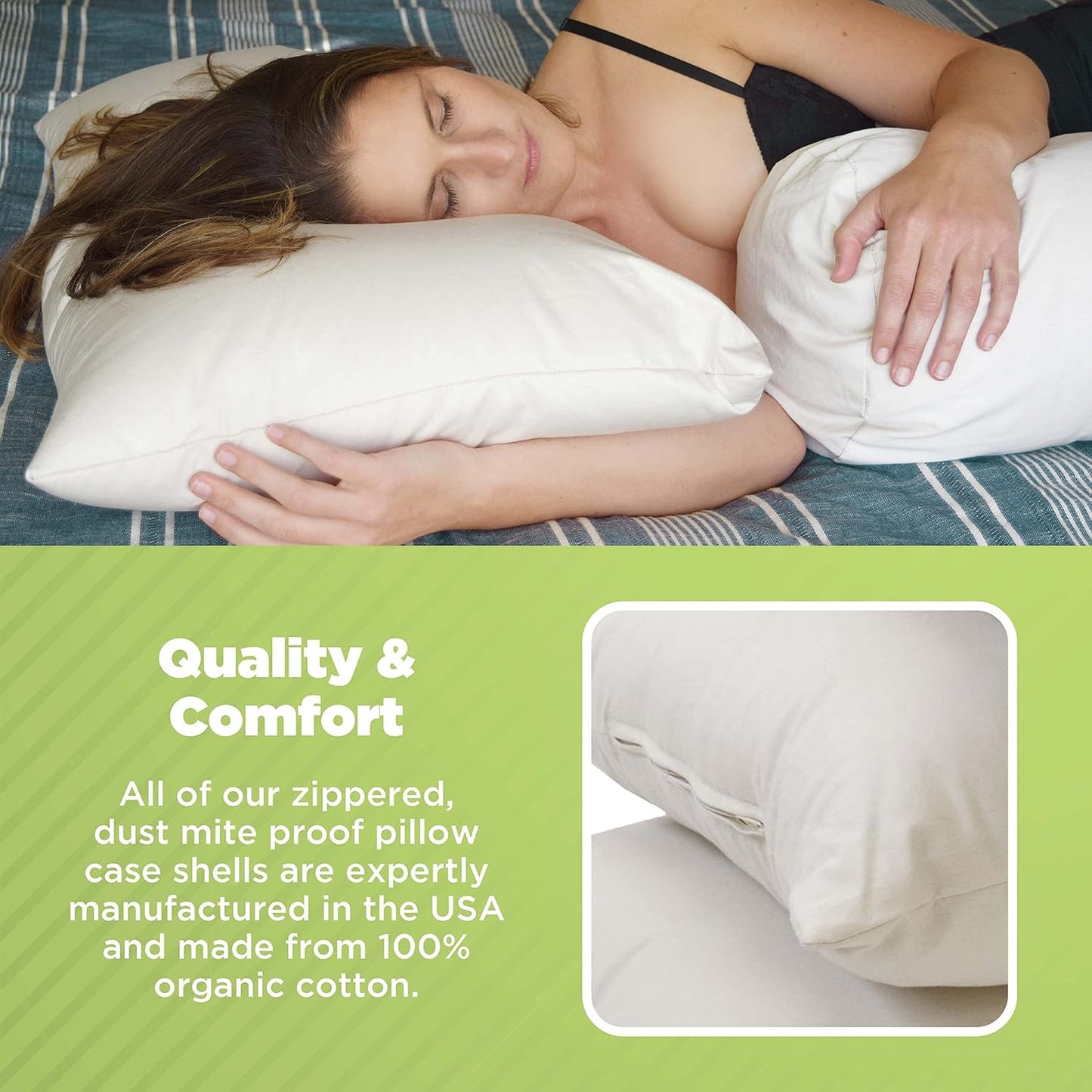 Bean Products Kapok 20" x 36" King Pillow - Breathable, Eco-Friendly and Durable Organic Cotton Fabric Bed Pillow - Soft and Supportive Pillow for Sleeping, Made in The USA
