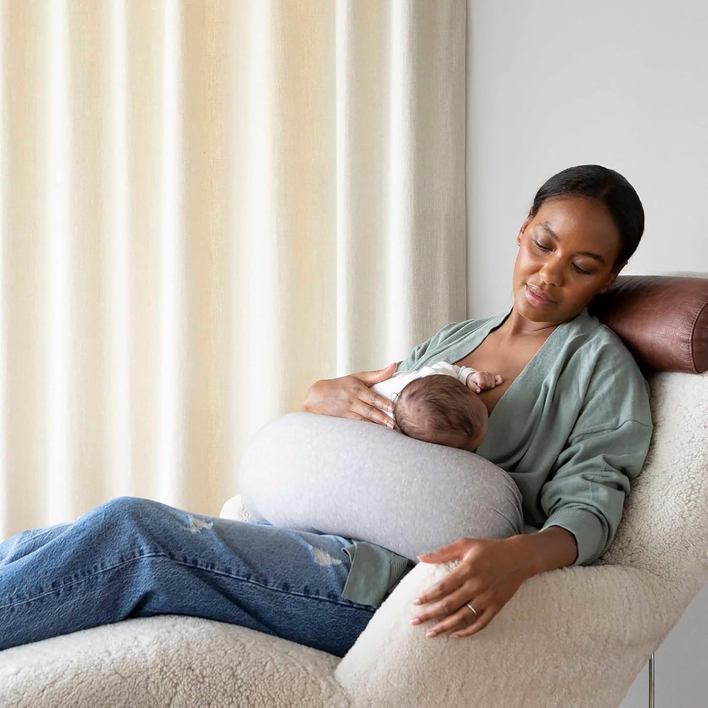 bbhugme Adjustable Nursing Pillow - Breastfeeding, Bottle Feeding, Baby Support - Adjustable Firmness and Fit - Washable Pillow Cover - Grey Melange…