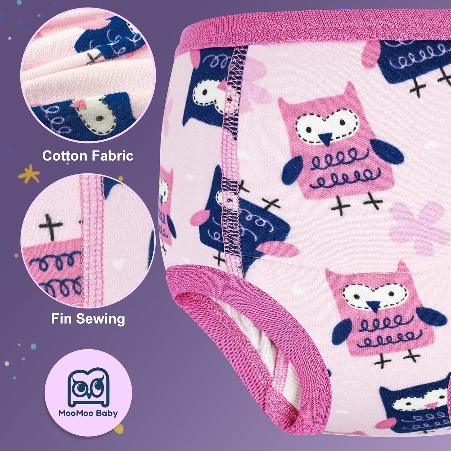 MooMoo Baby Absorbent Potty Training Pants 8 Packs Cotton Training Underwear for Girls 3T