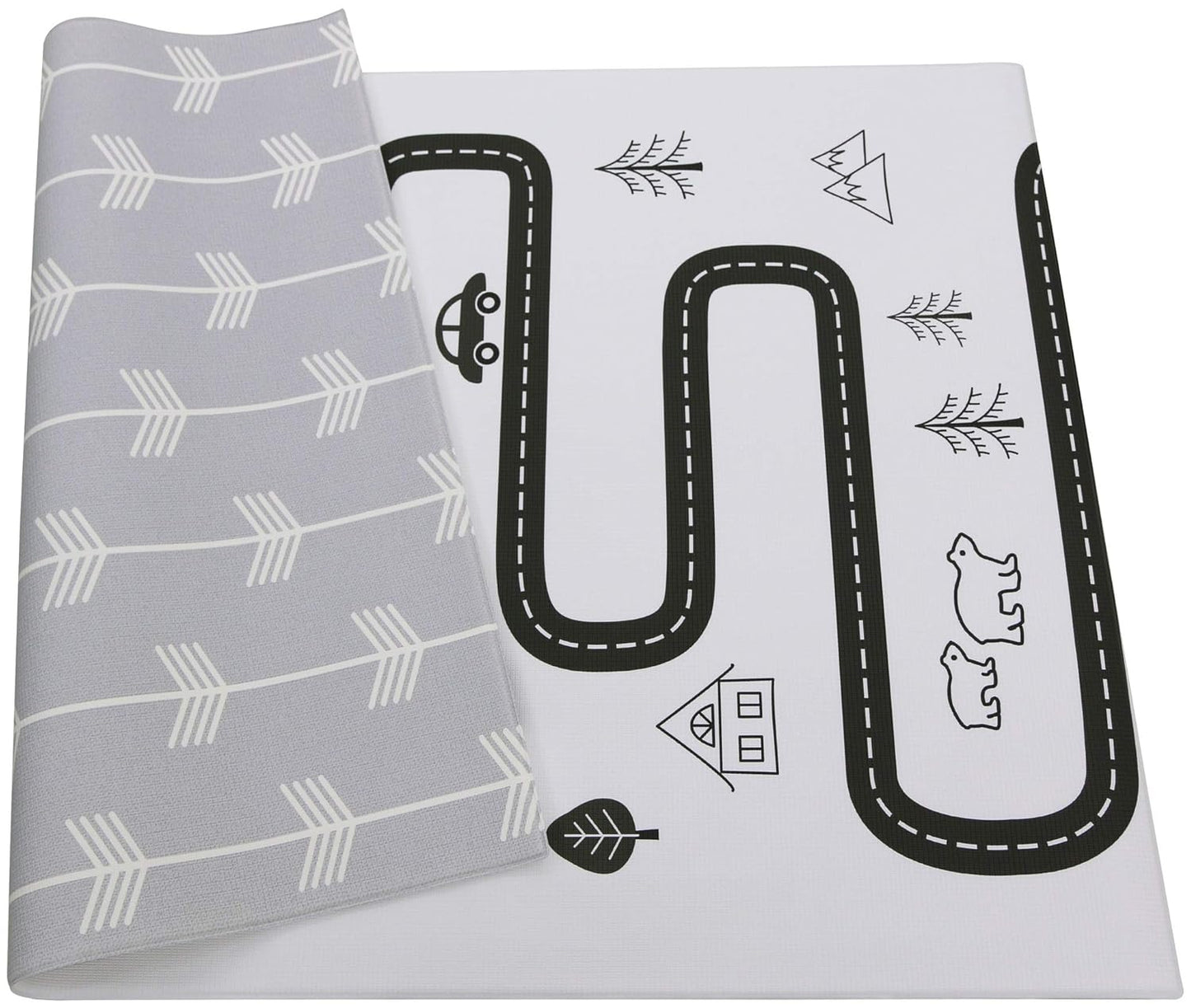 Baby Care Play Mat (Large, Nordic Trails - Morning Fog Arrows) 82'' x 55'' Original One-Piece Reversible Rollable Waterproof Play Mat for Infants, Babies, Toddler, and Kids