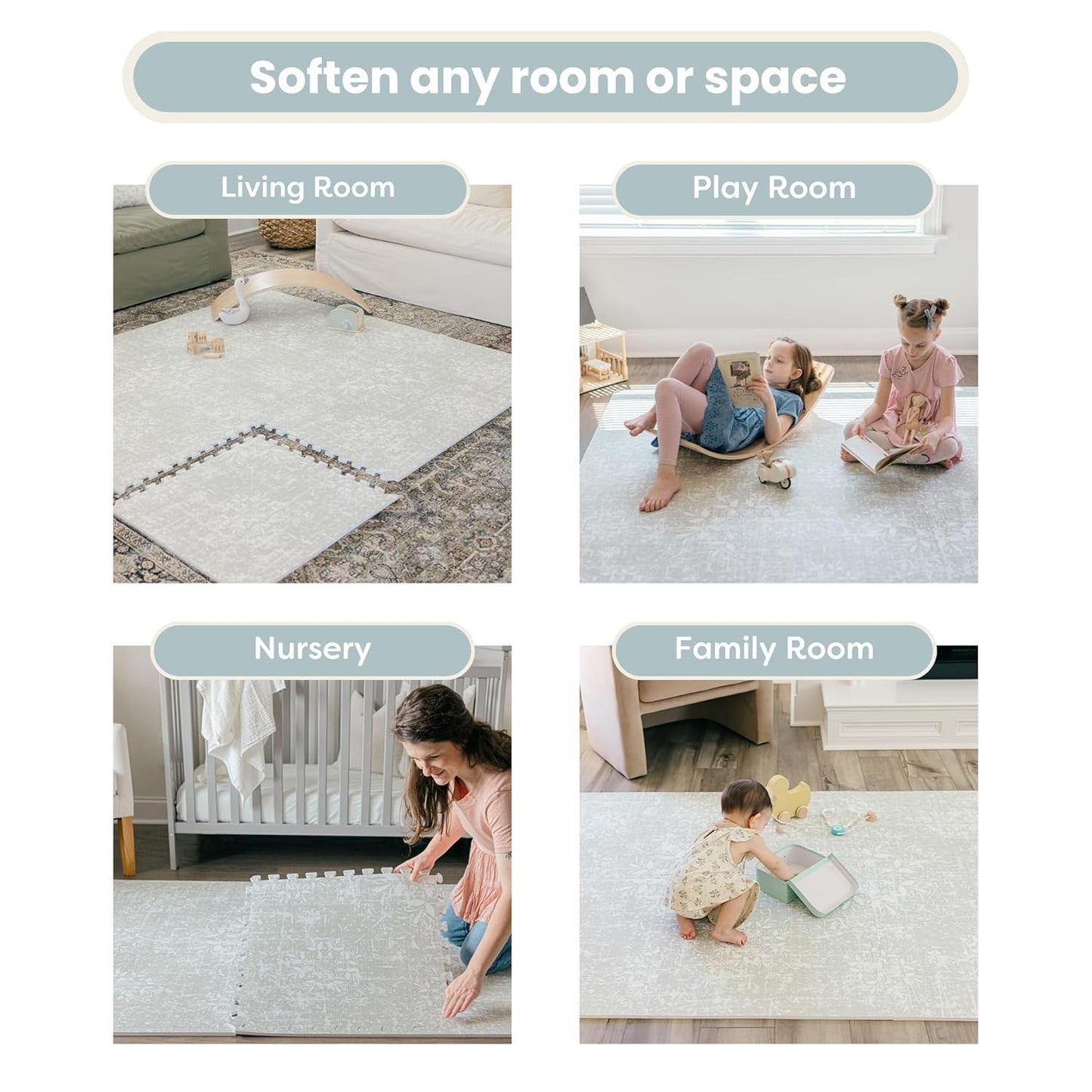 Baby Play Mats for Floor - Eden (4x6ft) - Premium EVA Foam Play Mat for Babies & Toddlers - Perfect for Tummy Time, Crawling, Playroom - Stylish & Comfortable Kids Play Mat