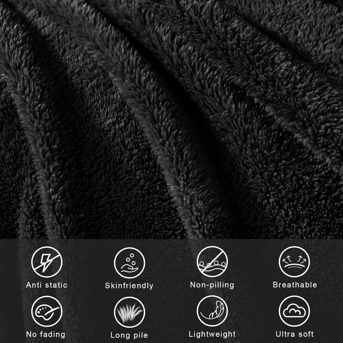 Exclusivo Mezcla Queen Size Flannel Fleece Blanket, Super Soft Velvet Plush Bed Blanket, Fuzzy Cozy and Warm for All Seasons, 90x90 Inches, Black