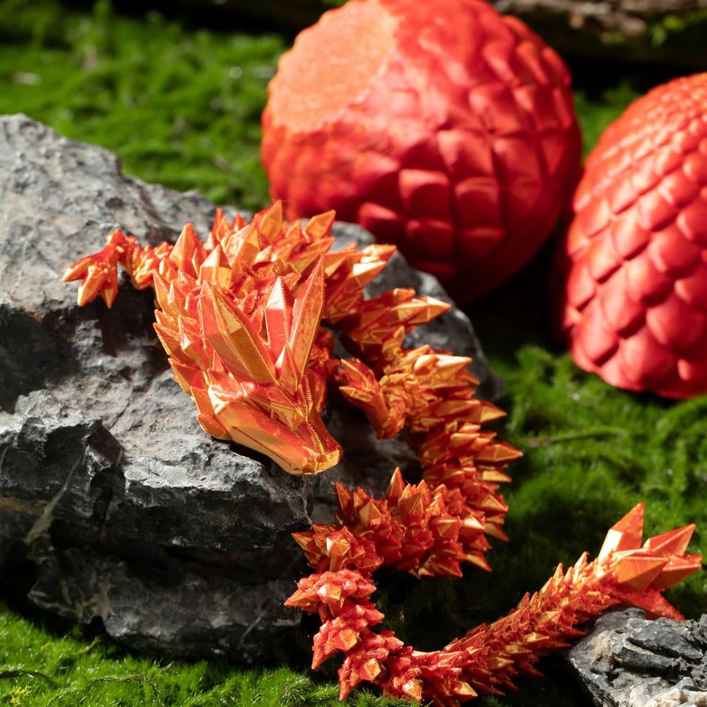 3D Printed Dragon in Egg, Full Articulated Dragon Crystal Dragon with Dragon Egg, Home Office Decor Executive Desk Toys, Adults Fidget Toys for Autism/ADHD (5-Pack/Set, 12")