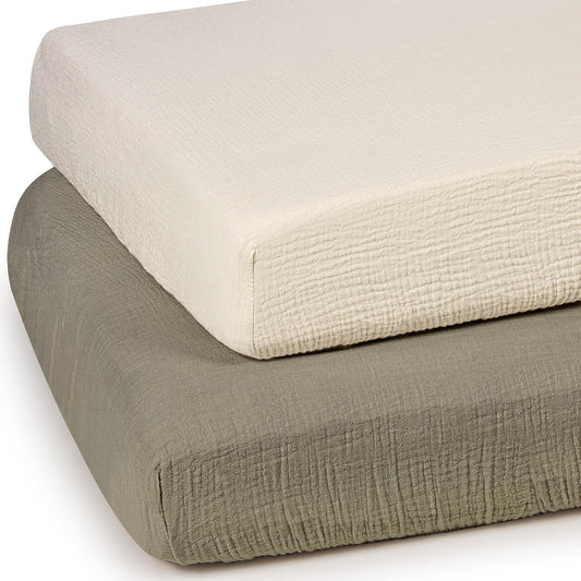 lulumoon Baby Muslin Crib Sheets - Toddler Cotton Fitted Crib Sheets Neutral for Boys and Girls 2Pack