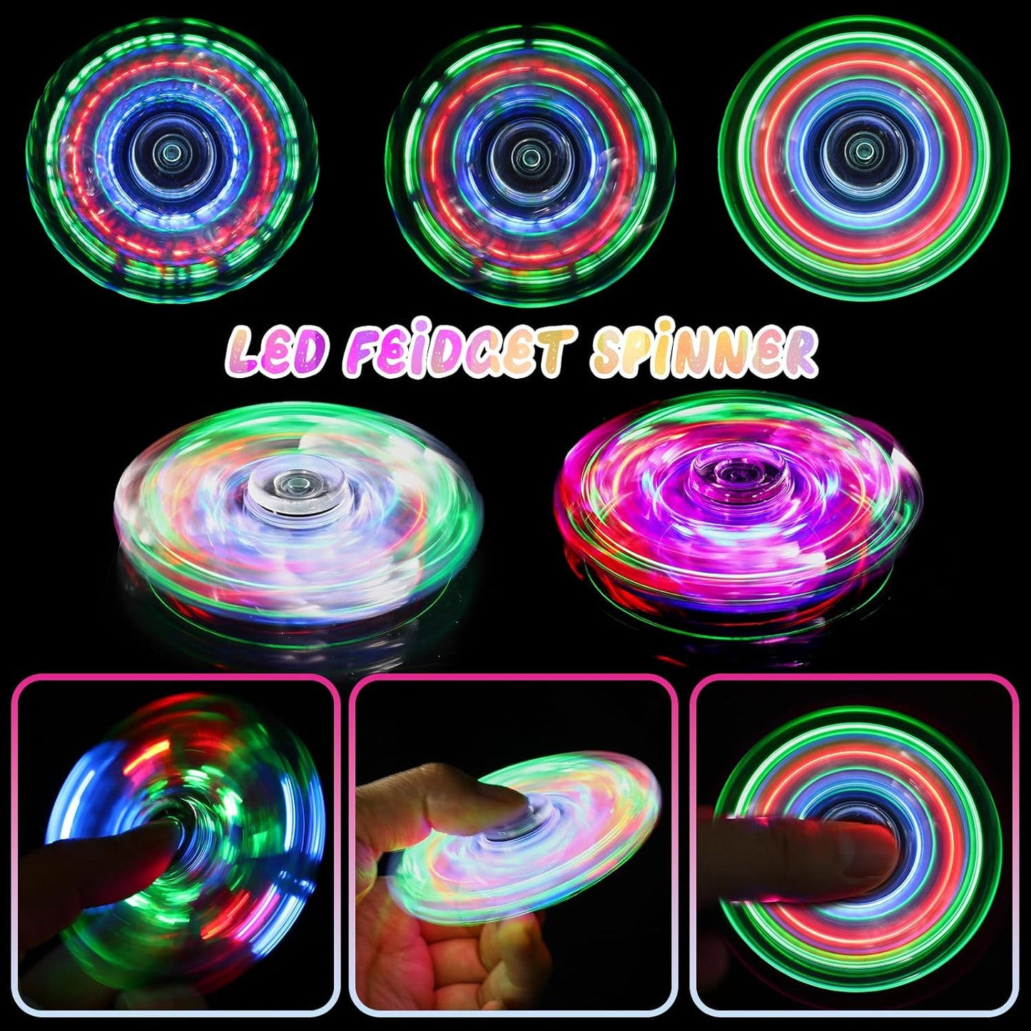 SCIONE 2Pack Fidget Spinners for Kids, LED Light up Sensory Fidget Toys for Kids Adults, Glow in The Dark Toys for Teens Boys Girls Halloween Classroom Prizes, ADHD Stress Anxiety Relief Fidgets