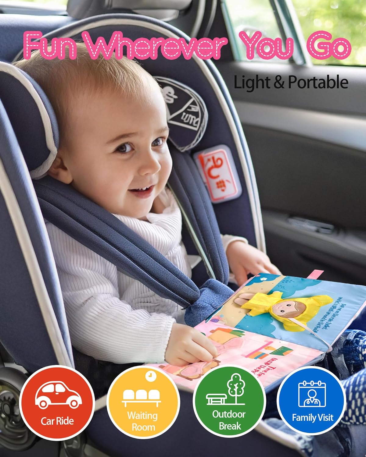 Interactive Sensory Soft Cloth Book, Educational Crinkle Quiet Activity Busy Book for Babies,Toddler Travel Toy Gift for 1-3 Year Old Boys and Girls (Dress Me Right)