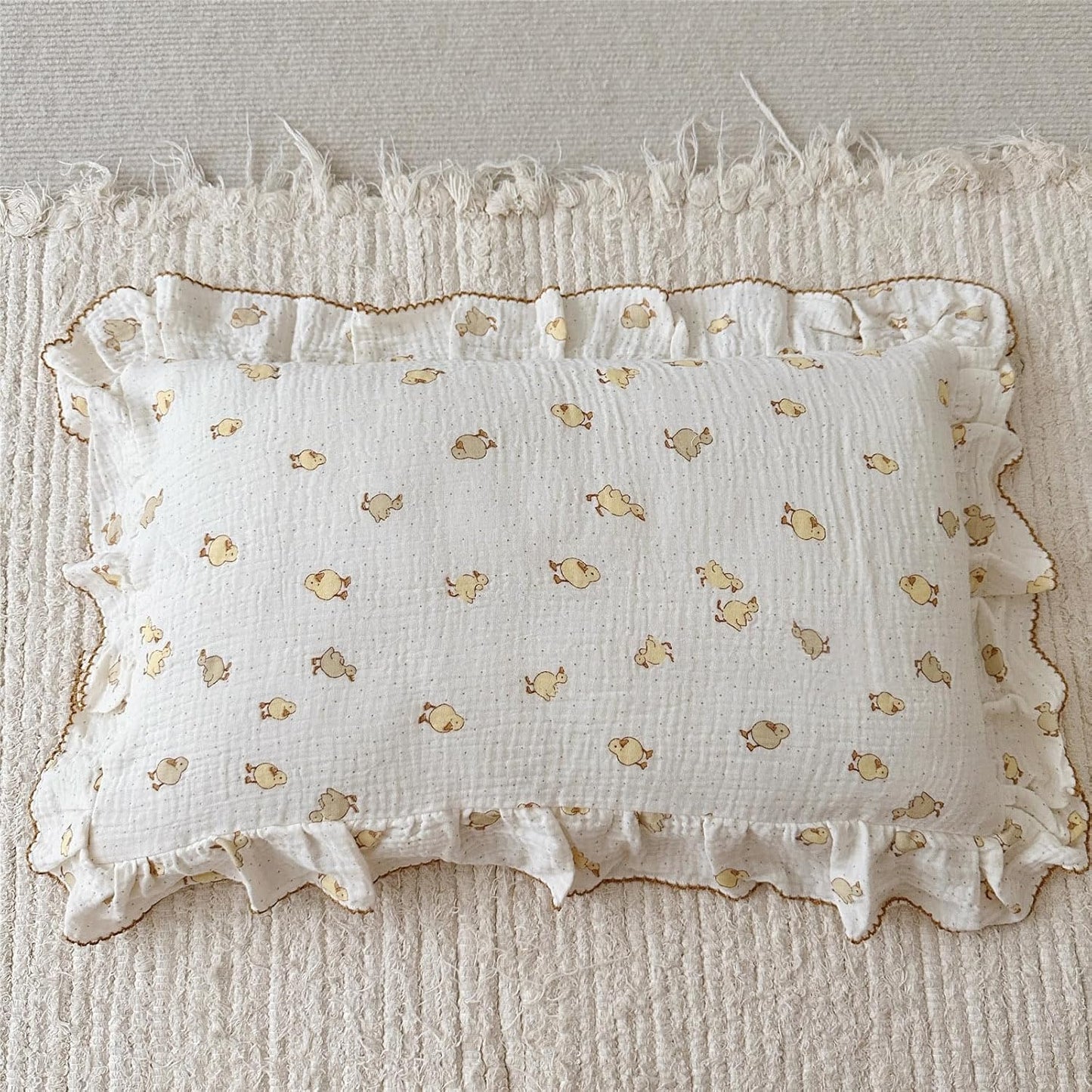 BuLuTu Duck Print Toddler Pillow Cases 20"x26", Cotton Muslin Boys Girls Pillowcase Fits Toddler Pillow Sized 16"x 22", Soft Breathable Durable Toddler Pillowcase for Kids 1-6 Year Old, 1 PC