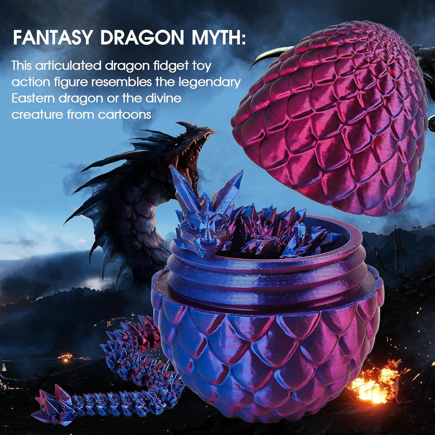 3D Printed Dragon Egg with Dragon Inside,12 Inch 3D Printed Dragon Egg Fidget Toy，Home Office Decor Executive Desk Toys for Autism/ADHD (Laser Yellow Green)