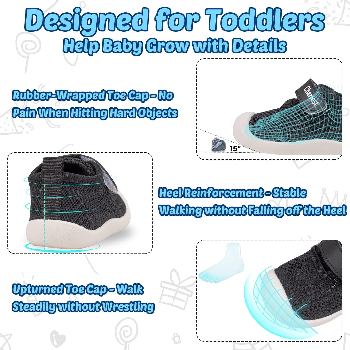 Charrost Toddler Baby Girl Boy First Walking Shoes Checkered Sneakers Sizes 3/4/5/6/7/8T. Soft, Cute,Flexible for First Walkers. Non-Slip, Slip On, Wide Toe Box Indoors Outdoors