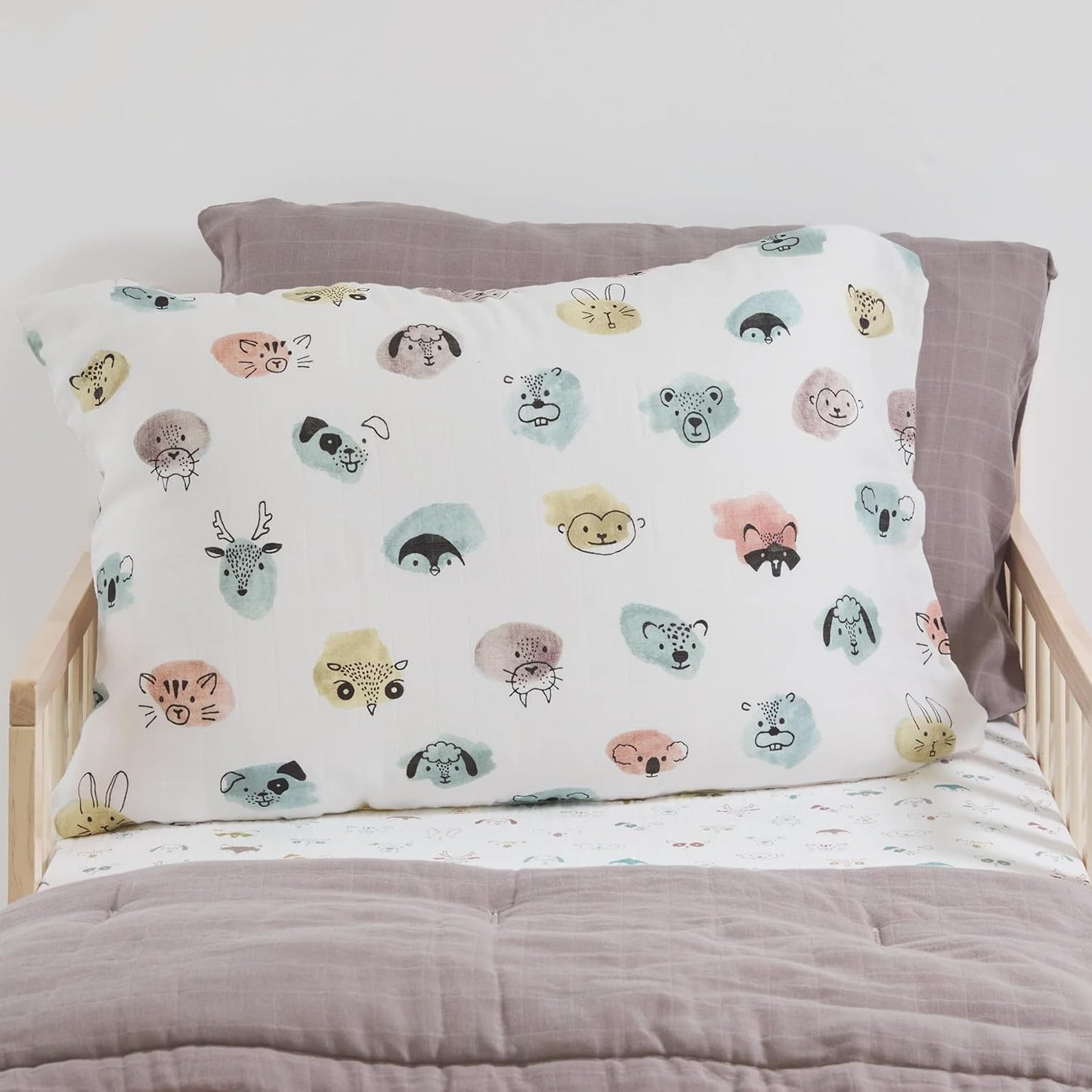 Little Unicorn Standard Pillowcase 2 Pack | Super Soft & Breathable Muslin Fabric | Snug Envelope Closure (Watercolor Critters)